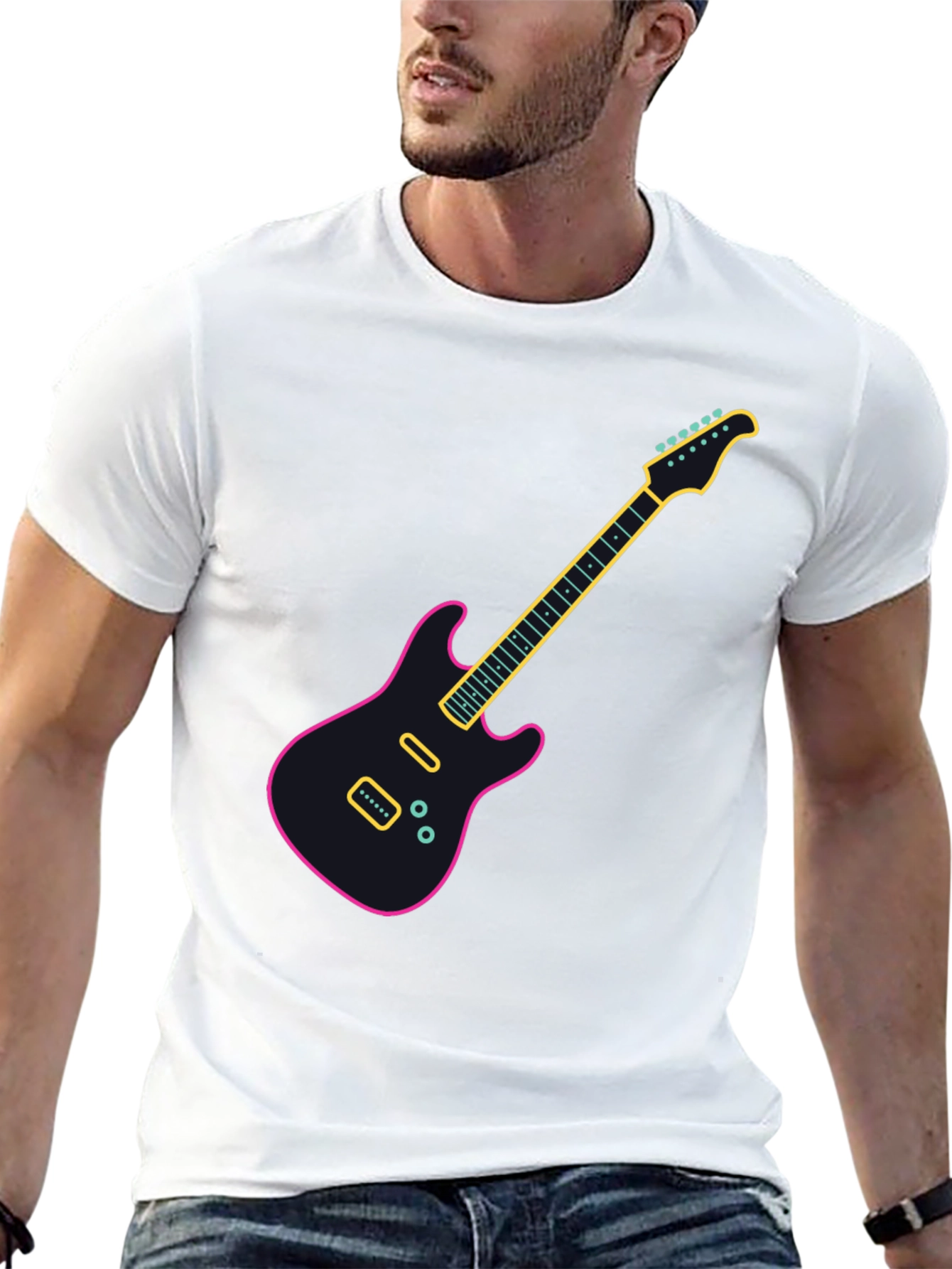 Neon Guitar Graphic Tee - Black