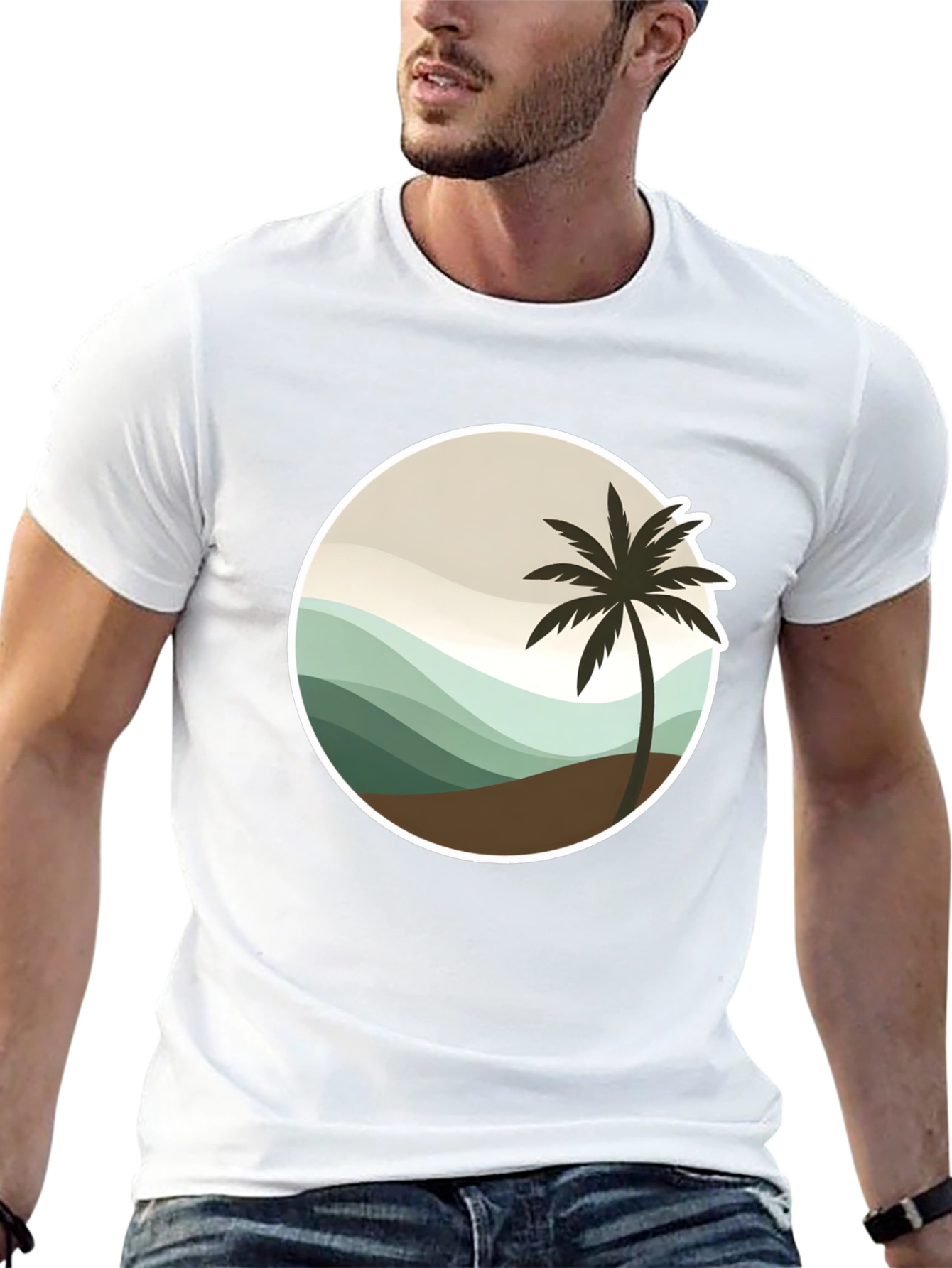 Tropical Palm Tree Graphic Tee - Black Casual T-Shirt