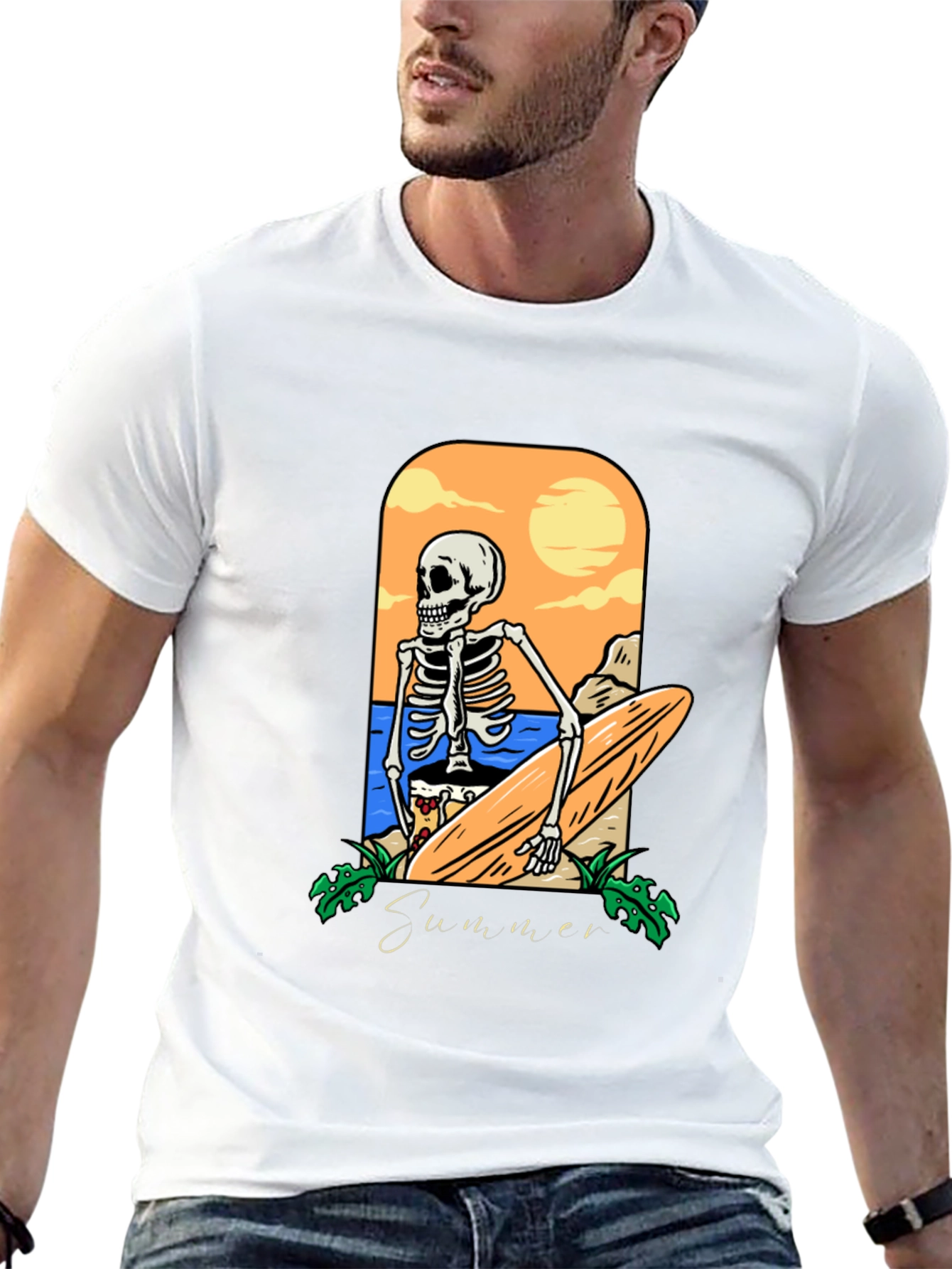 Summer Skeleton Surfboard Graphic Tee