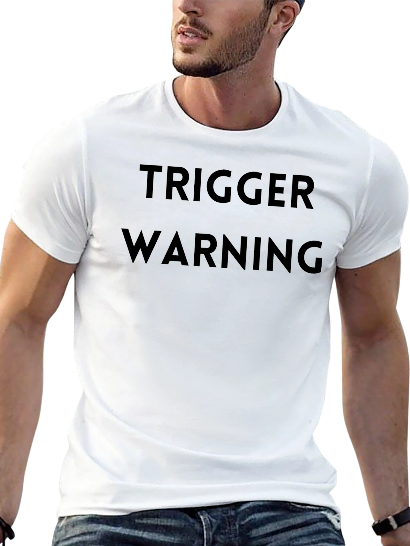 Trigger Warning Graphic Tee - Black Cotton Casual