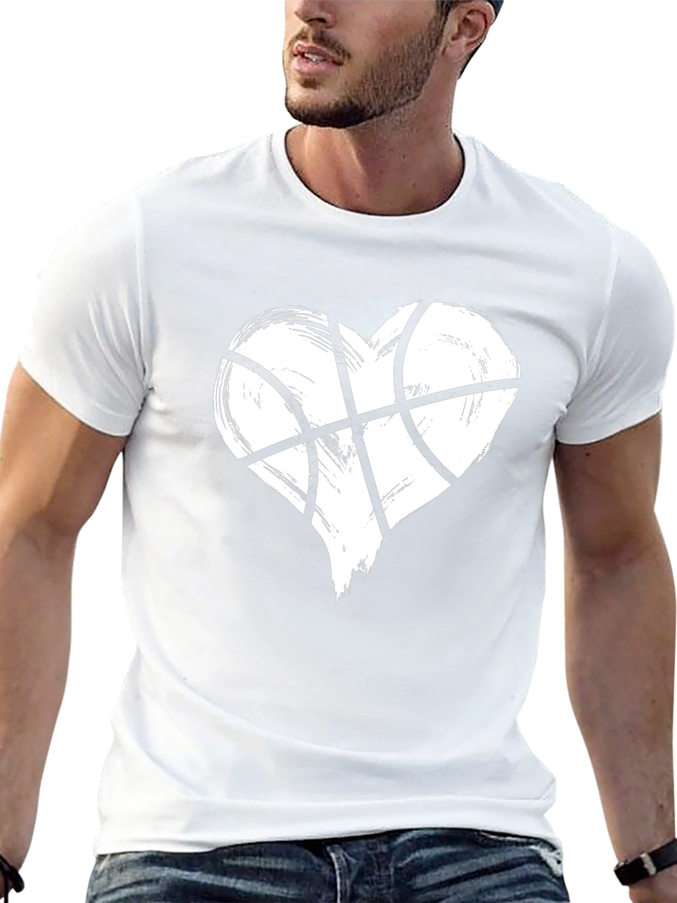Heart Basketball Graphic Tee - Casual Black T-Shirt
