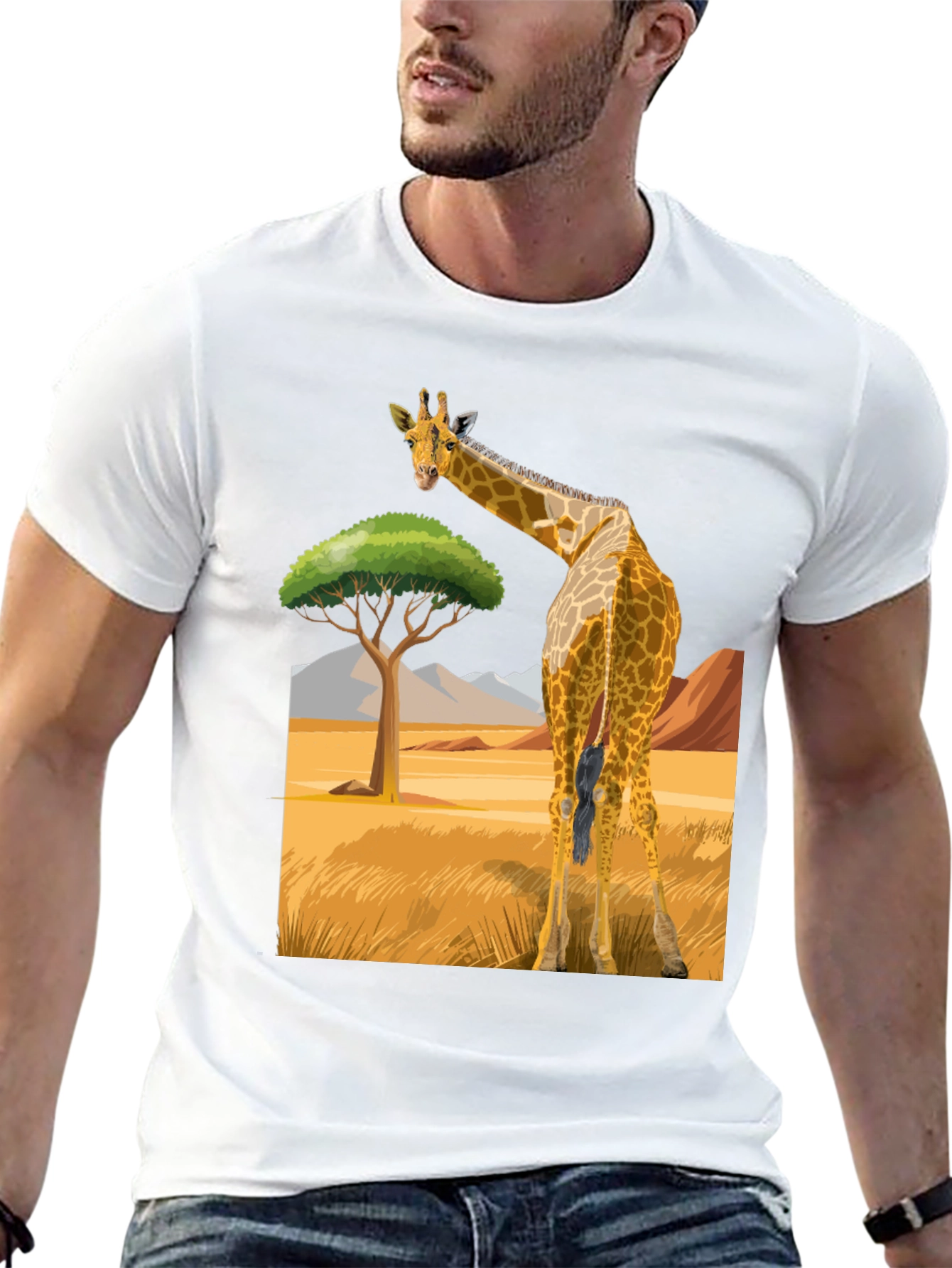 Giraffe Graphic Tee - Black Cotton Blend