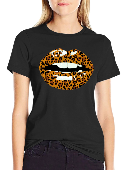 Leopard Print Lips Graphic T-Shirt - Unisex