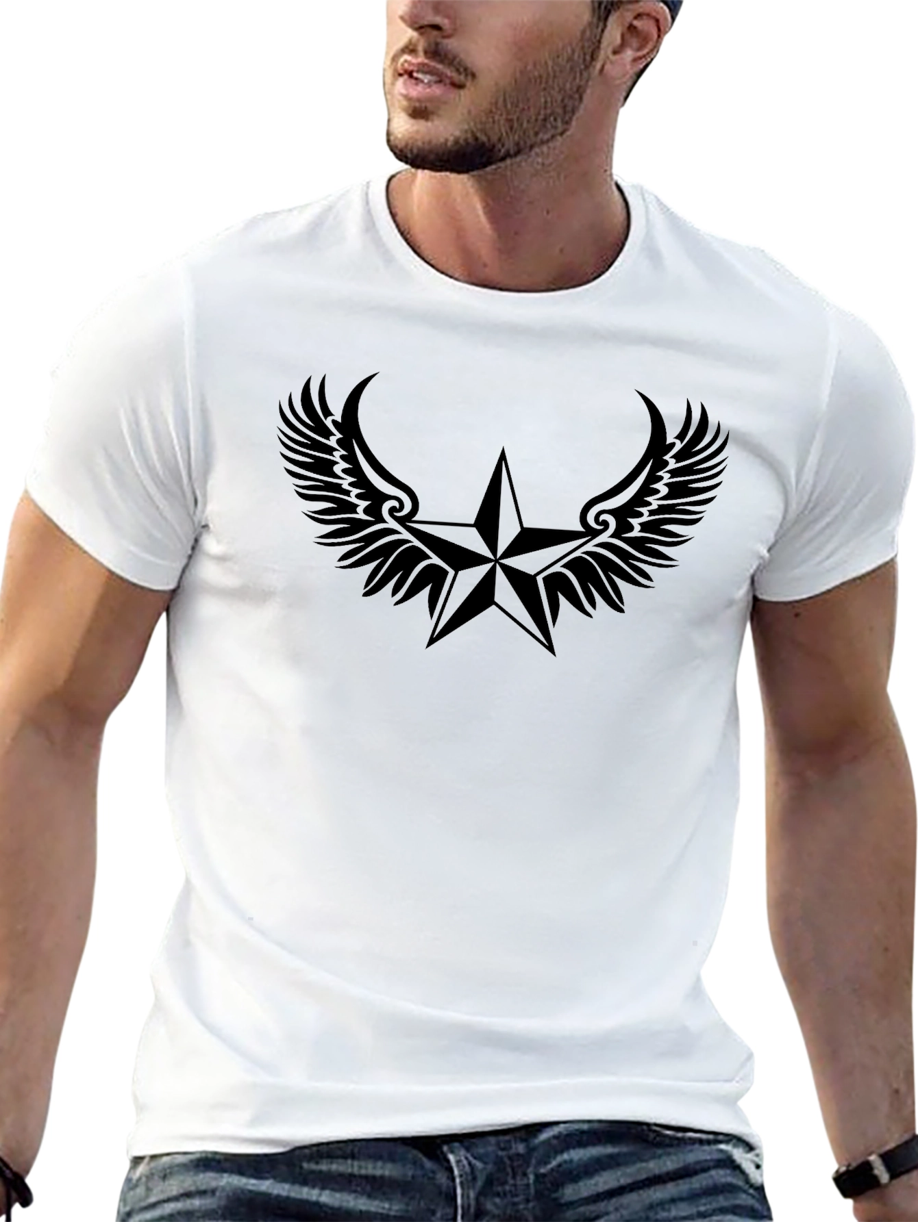 Black Star Winged Graphic Tee - Cool Casual Style