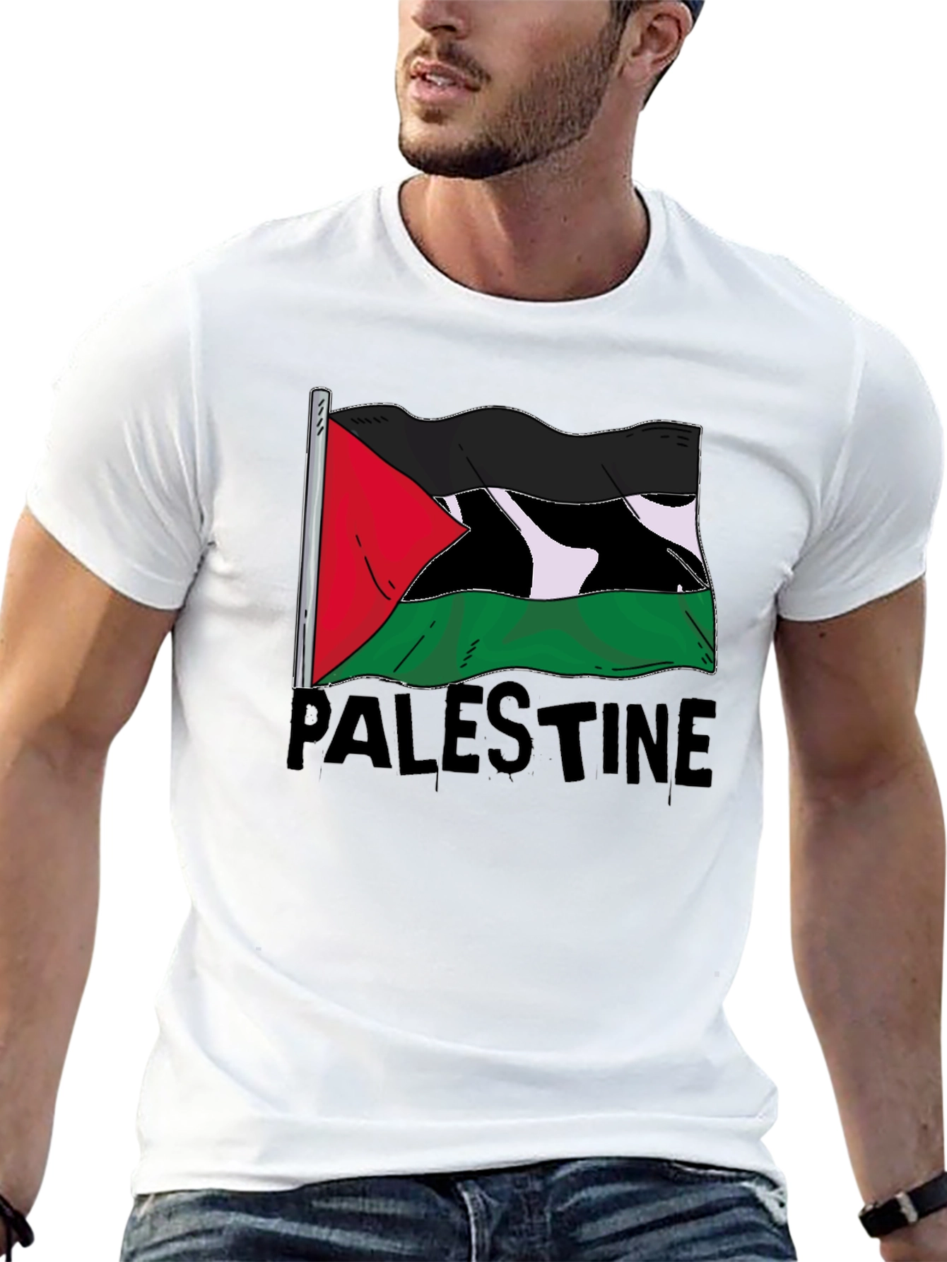 Palestine Flag Graphic Tee - Black Cotton T-Shirt