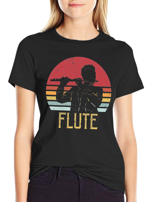 Flute Player Graphic Tee - Retro Sunset Design