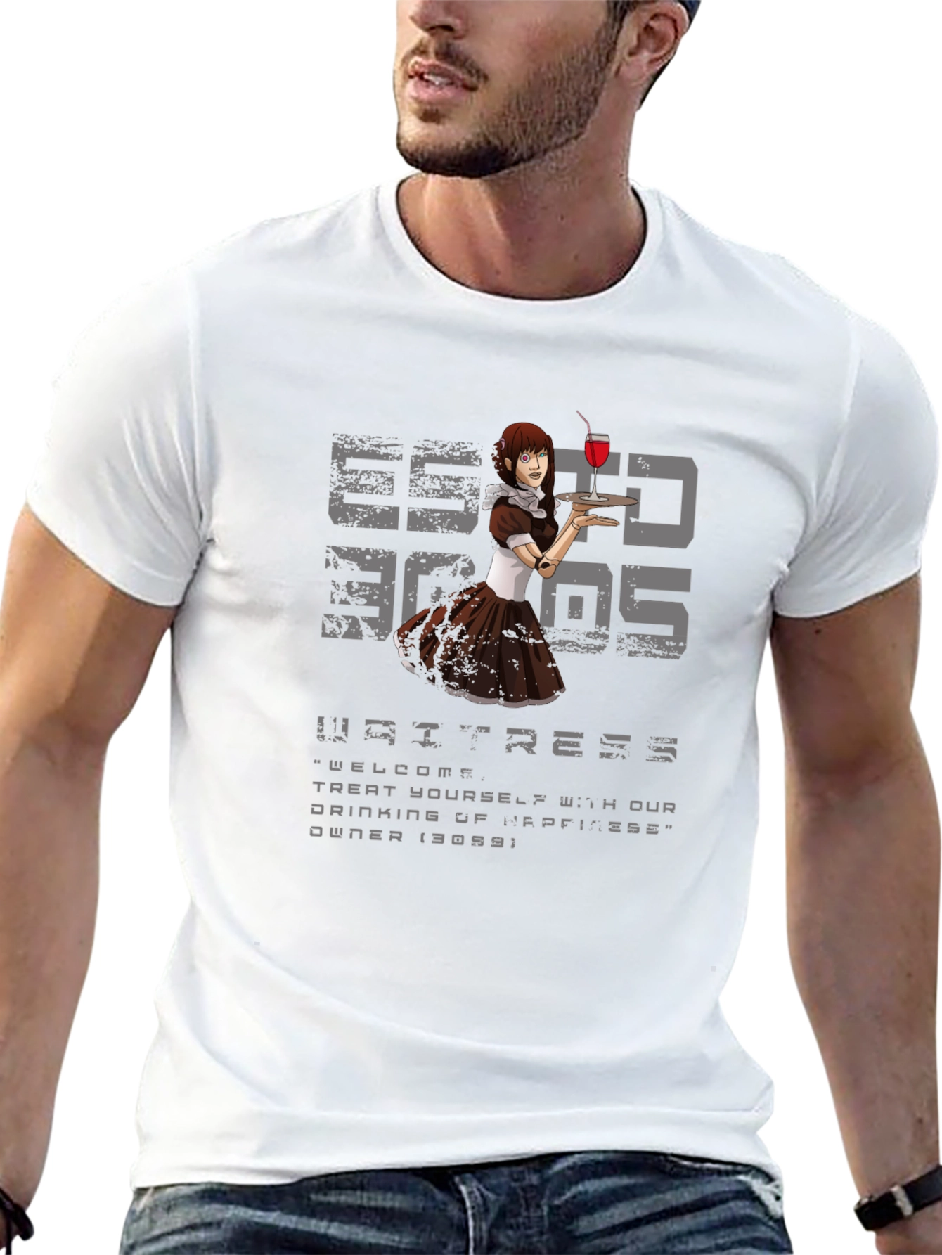 Cyberpunk Waitress T-Shirt - Anime Server Vibes
