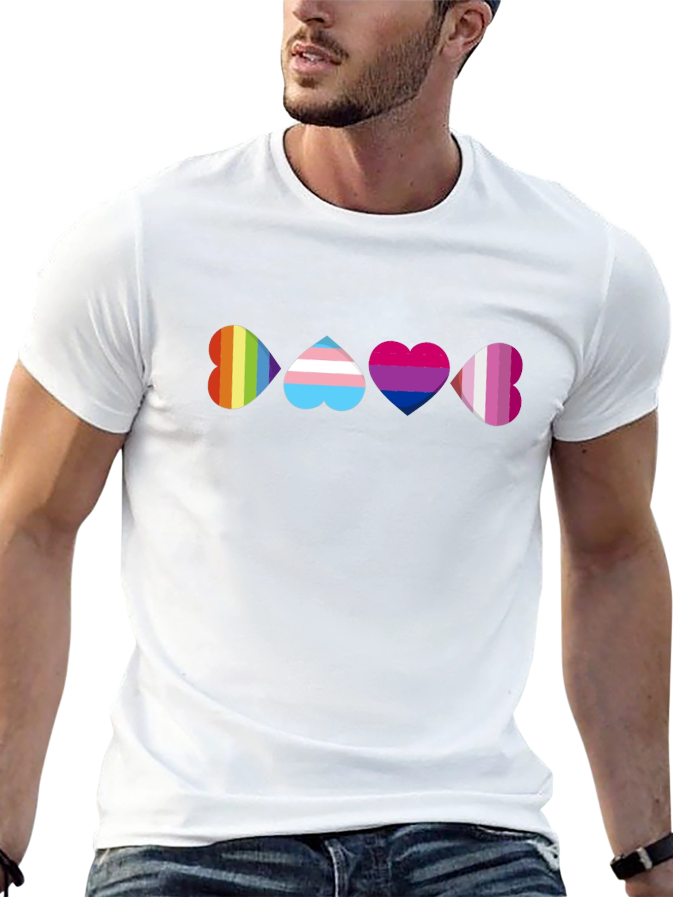 Pride Heart T-Shirt - Rainbow Trans Bi Lesbian