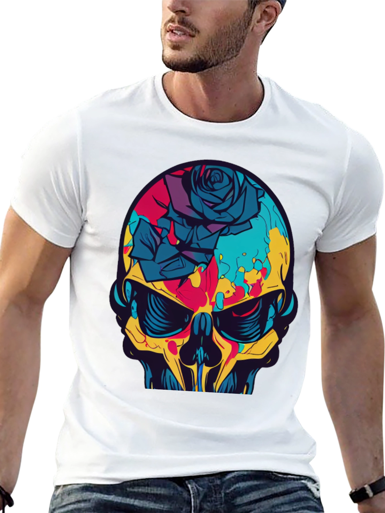 Skull & Rose Graphic Tee - Bold Edgy Design