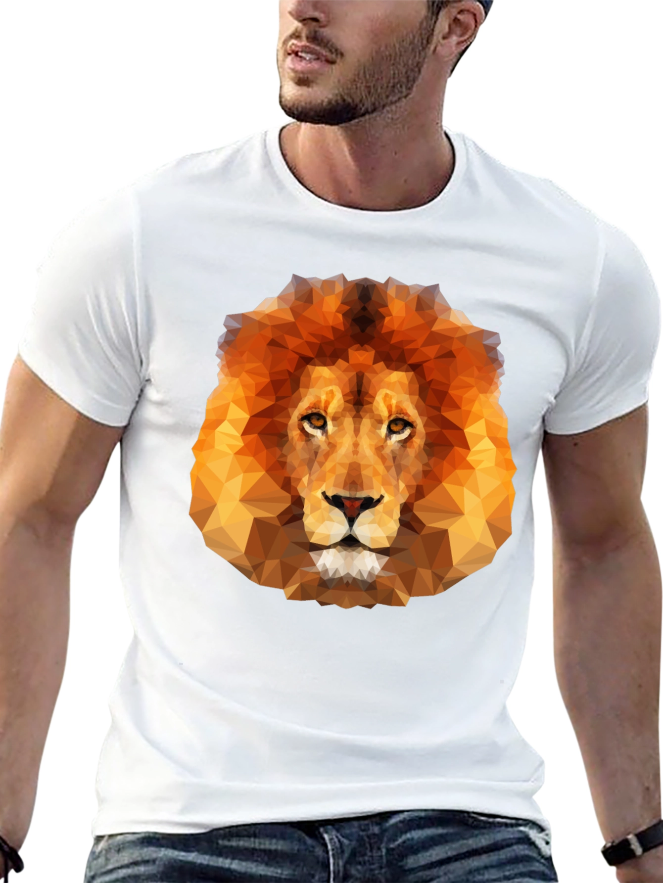 Geometric Lion Graphic Tee - Black Crew Neck