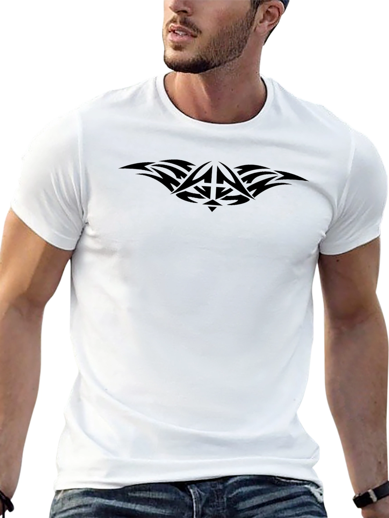 Mens Black Graphic Tee - Tribal Tattoo Design