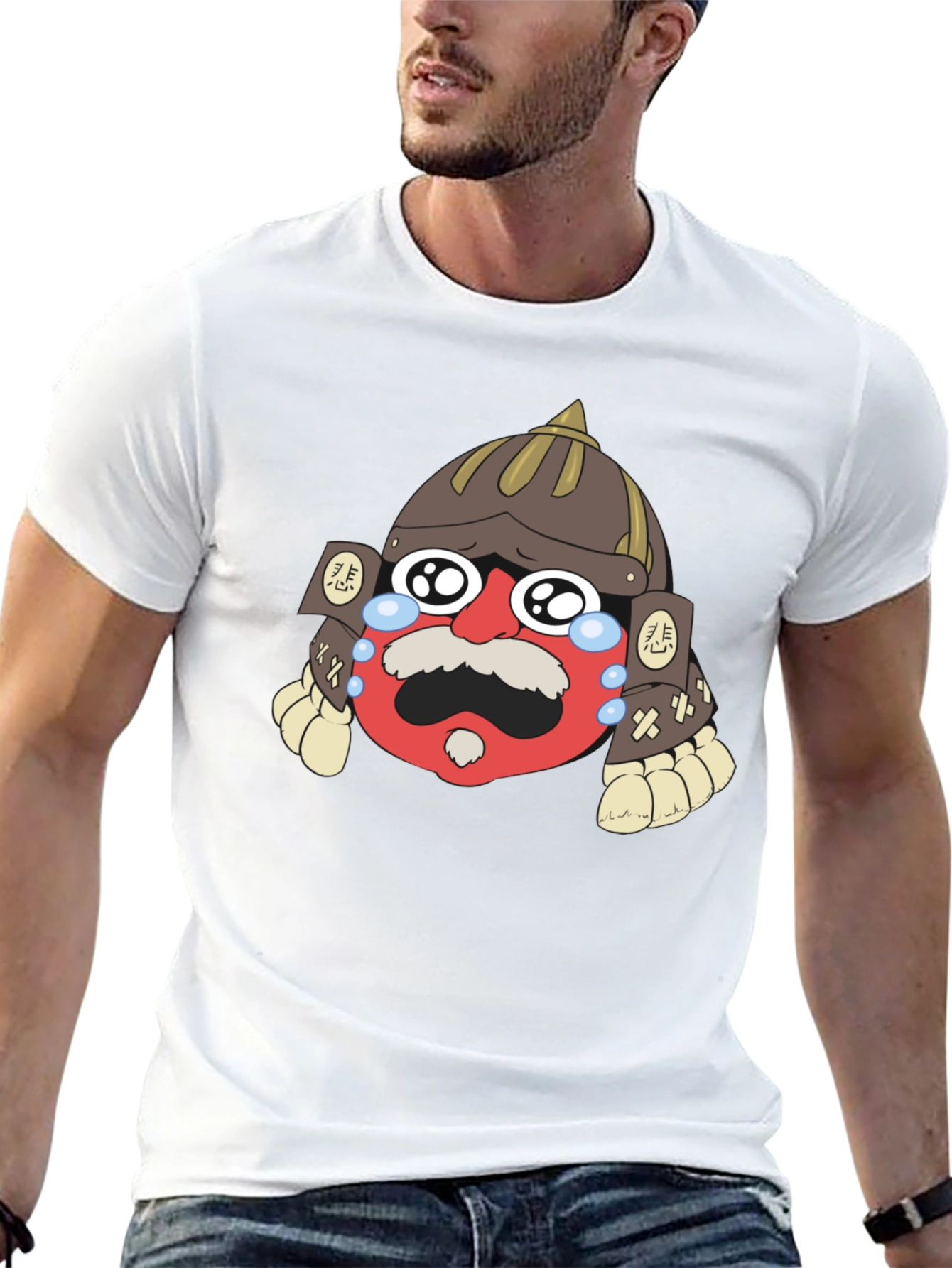 Samurai Crying Emoji Graphic Black T-Shirt