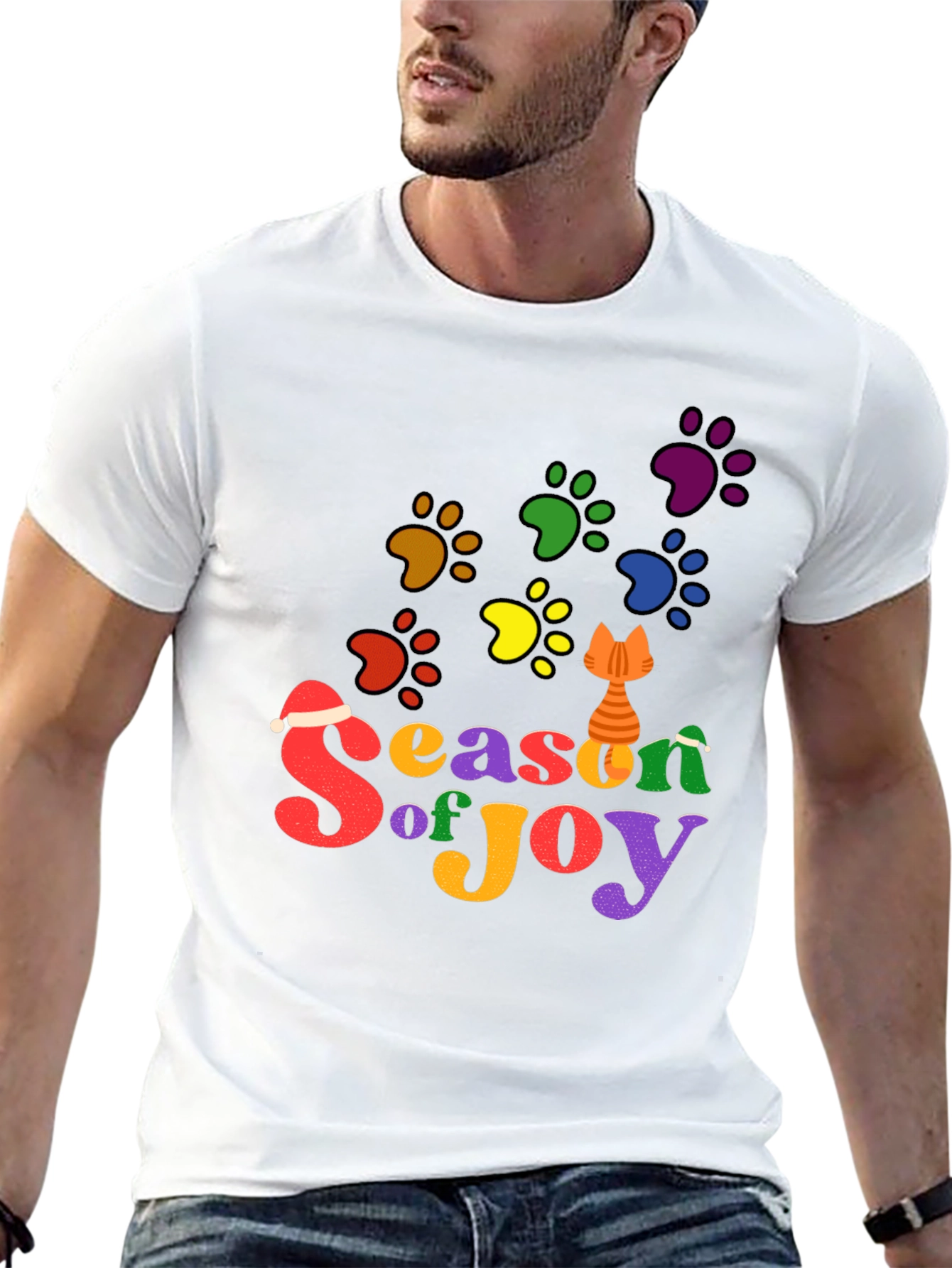 Festive Cat Paw Season of Joy T-Shirt