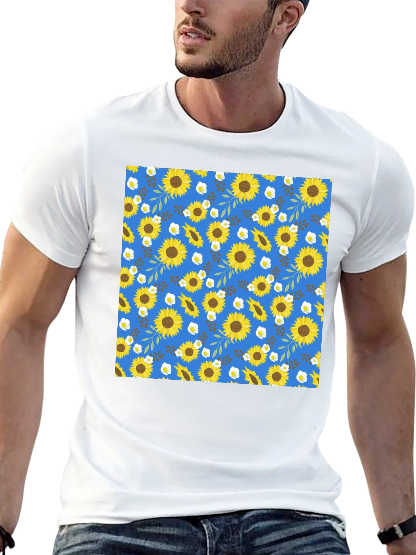 Sunflower Pattern Black T-Shirt