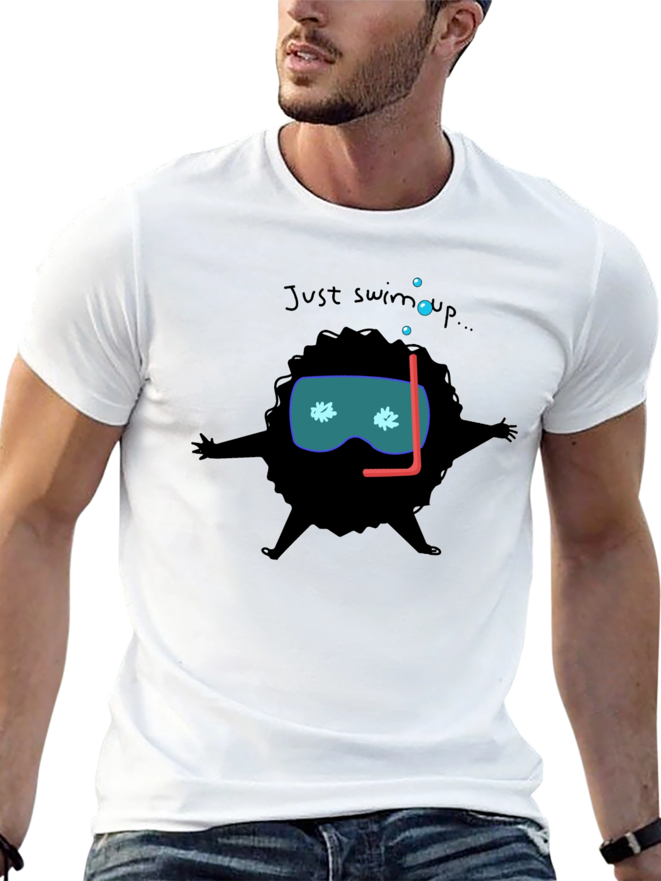 Funny Diver Cartoon Black T-Shirt