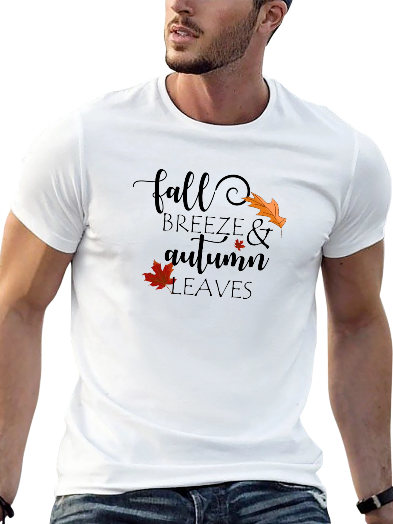 Fall Breeze & Autumn Leaves Black Graphic T-Shirt