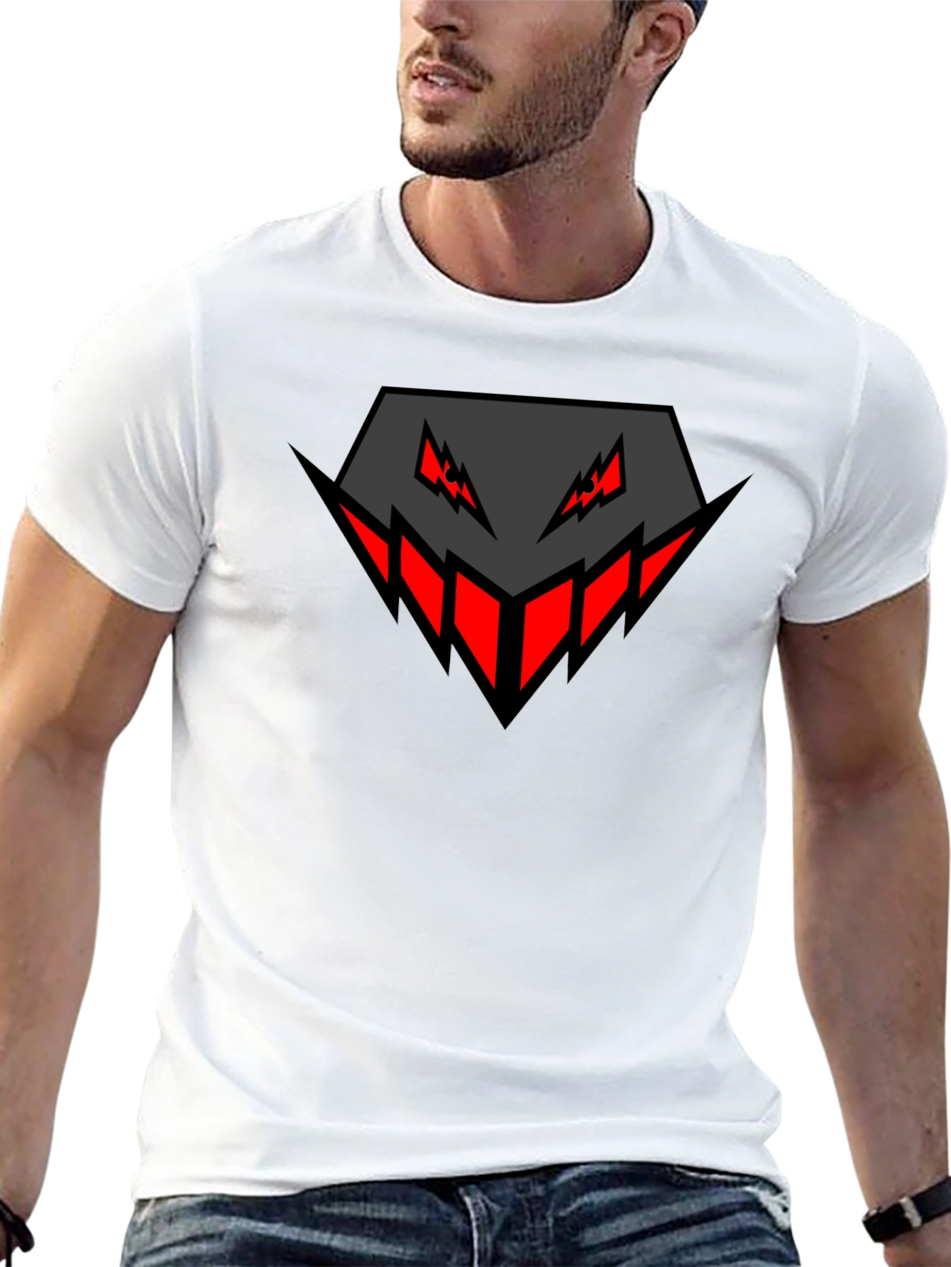Mens Black Graphic Tee - Geometric Monster Design