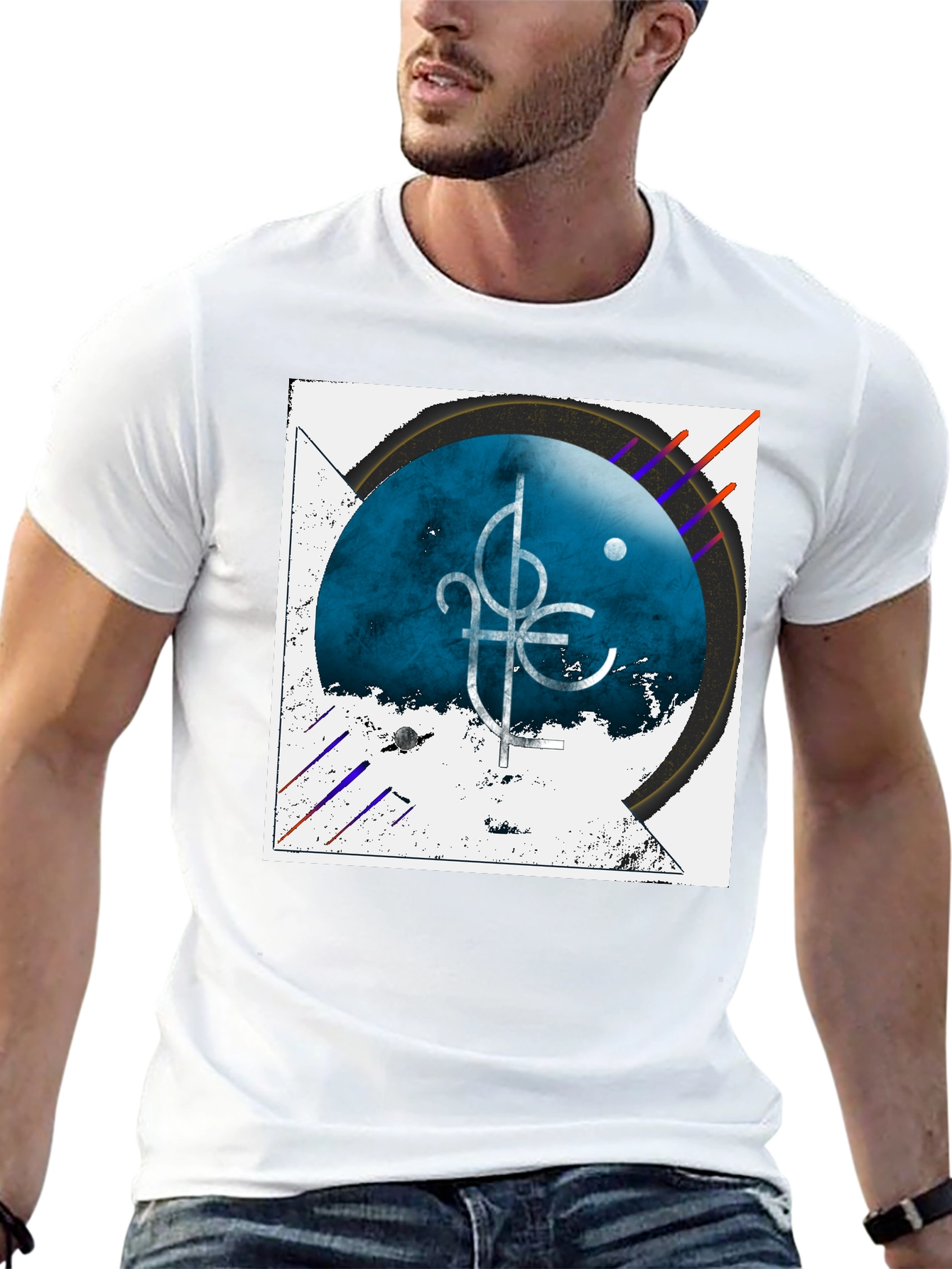 Abstract Graphic Tee - Black Cotton Casual Shirt