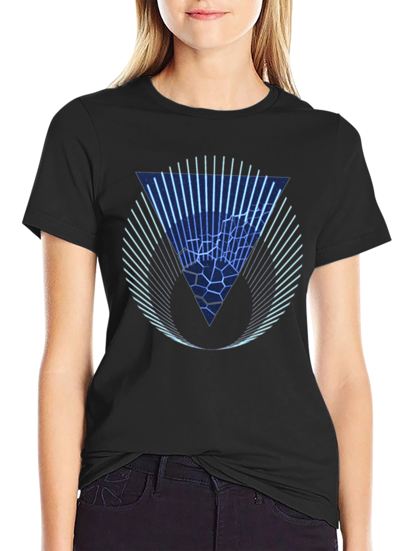 Geometric Triangle Graphic Print Tee - Black