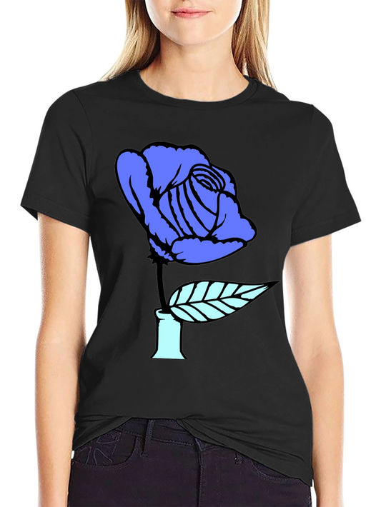 Blue Rose Graphic Print Black T-Shirt