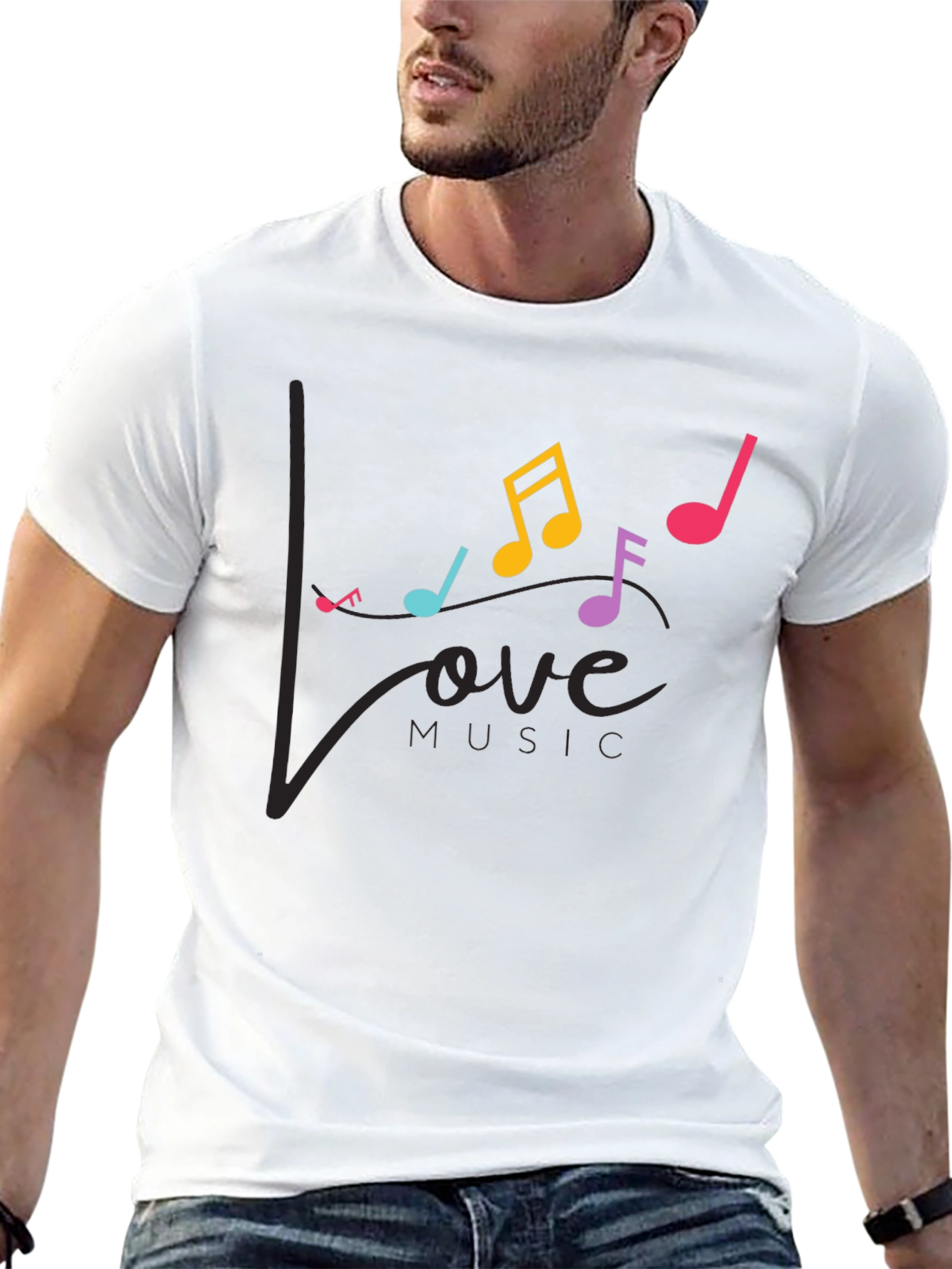 Love Music Notes Graphic Tee - Black