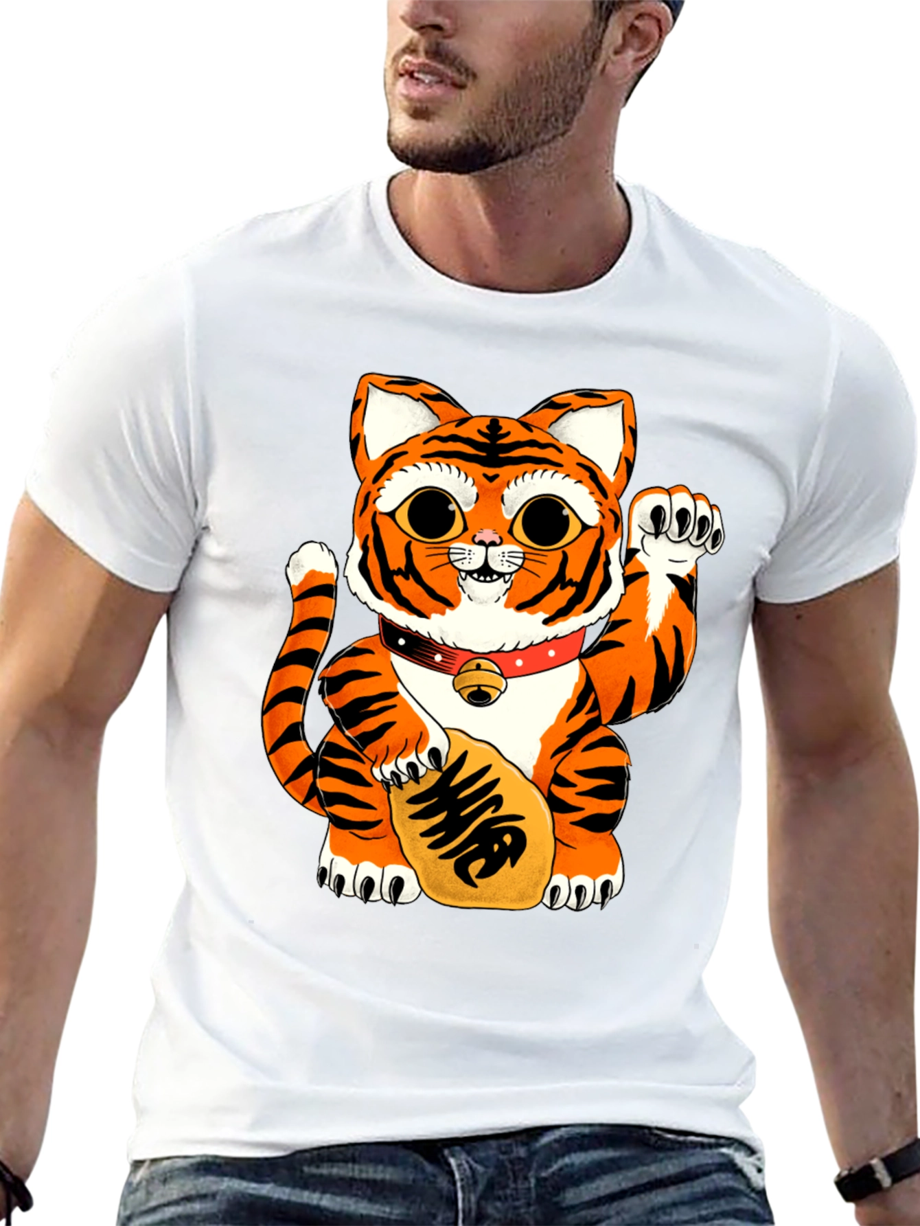 Lucky Cat Tiger Graphic Tee - Black
