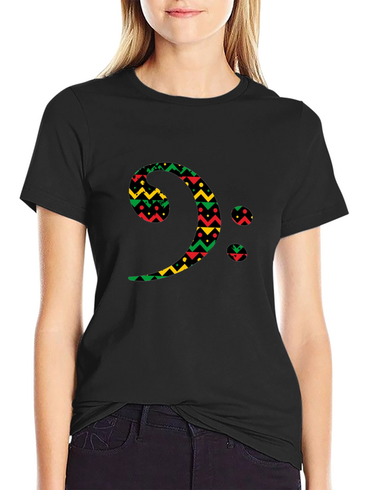 Bass Clef Black T-Shirt Afro Print