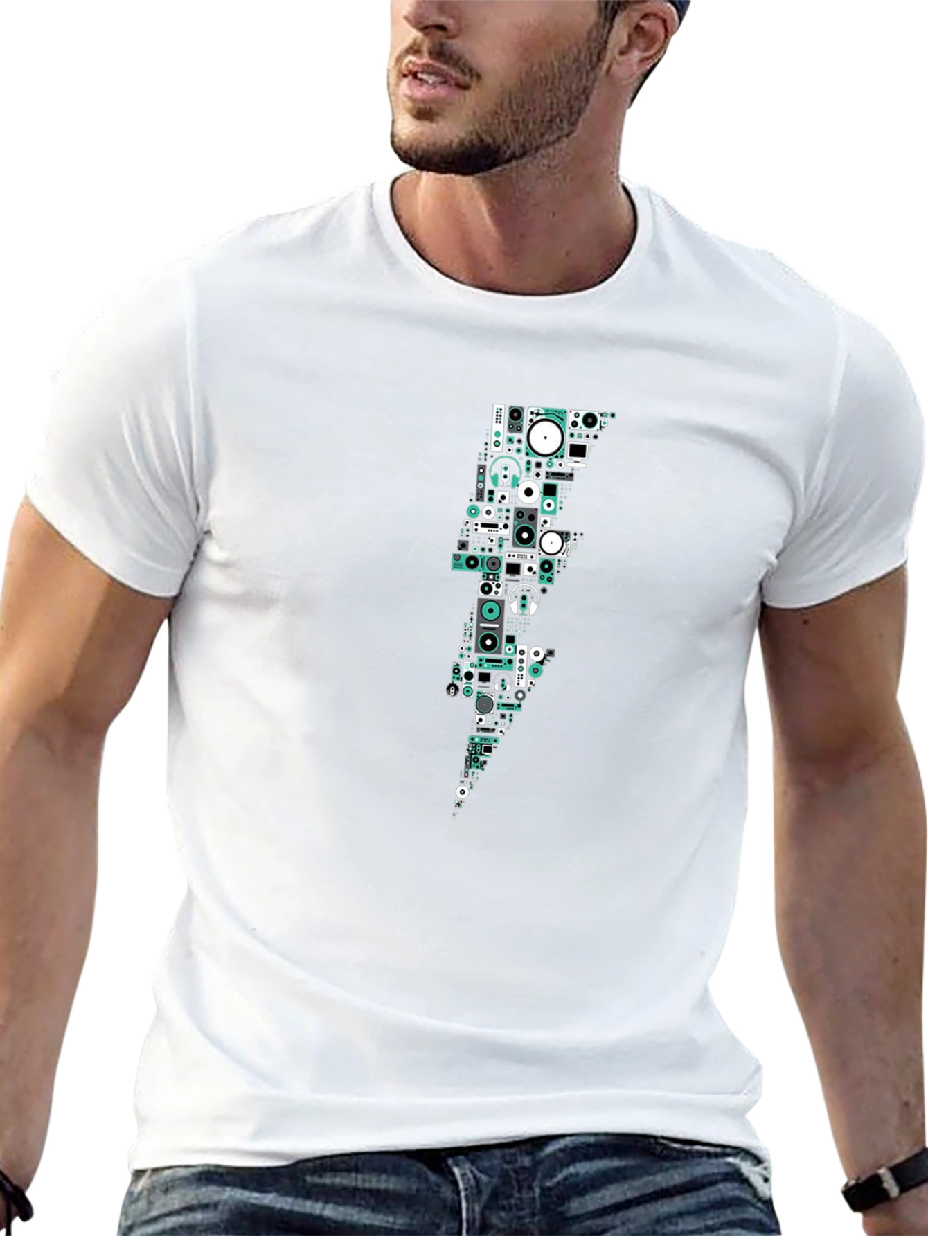 DJ Equipment Lightning Bolt Black T-Shirt