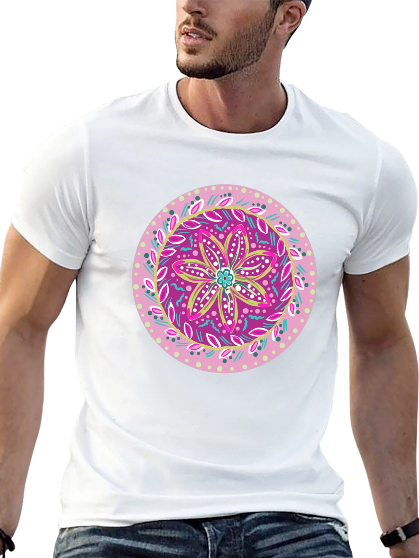 Floral Mandala Graphic Tee - Casual Black T-Shirt