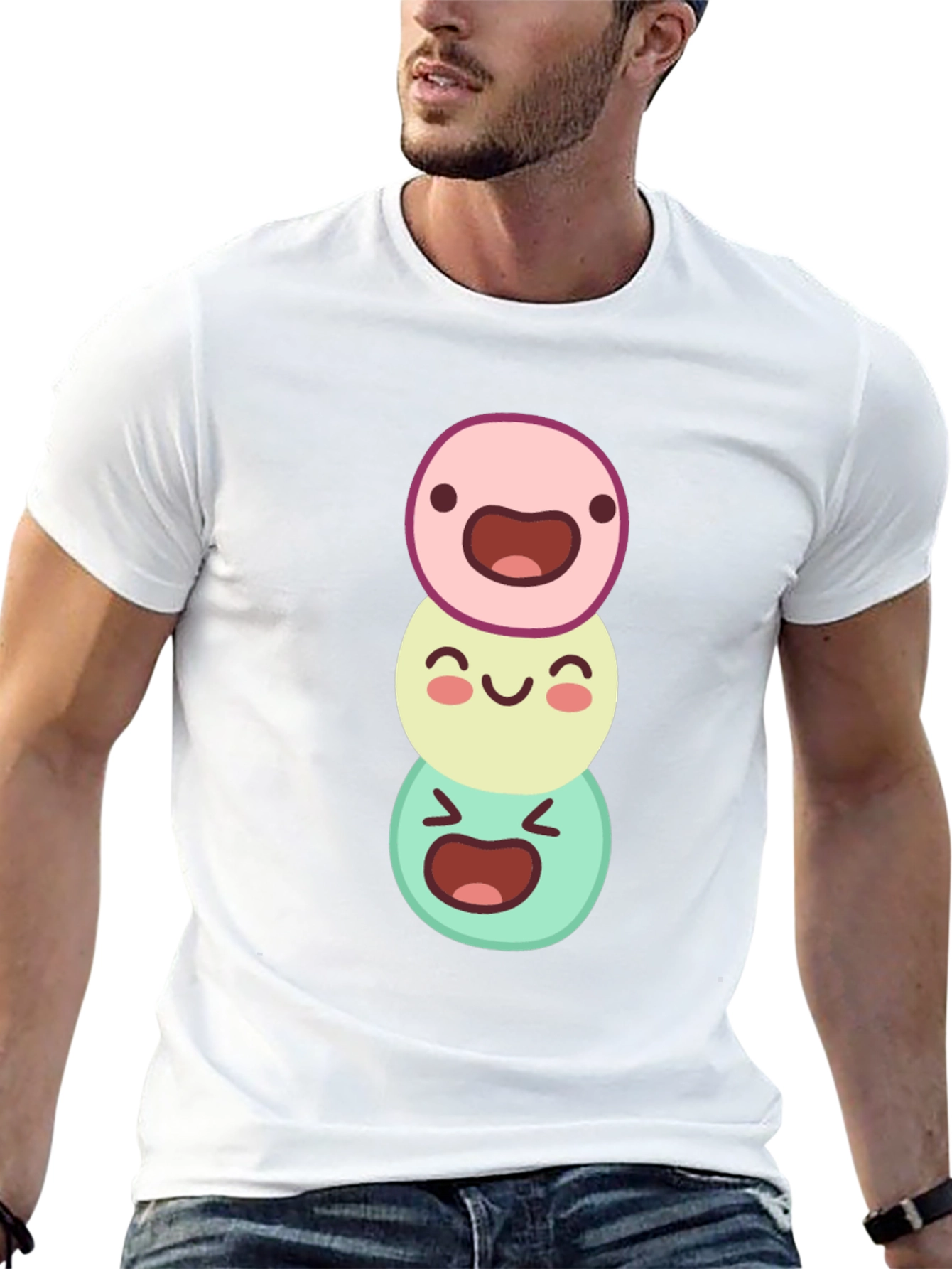 Stacked Smiley Face Graphic Tee - Black Casual Shirt