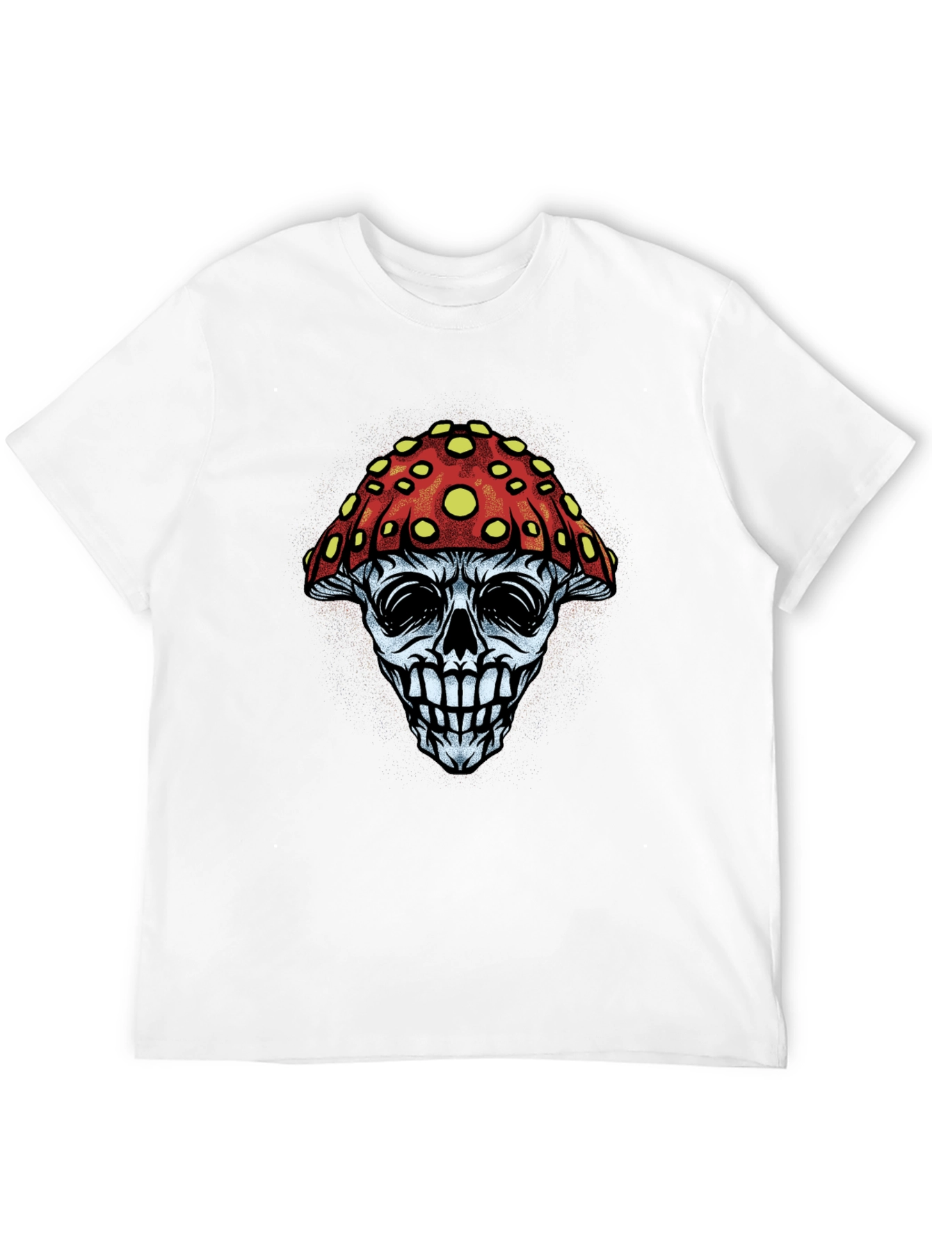 Mushroom Skull Graphic Tee - Black Cotton T-Shirt