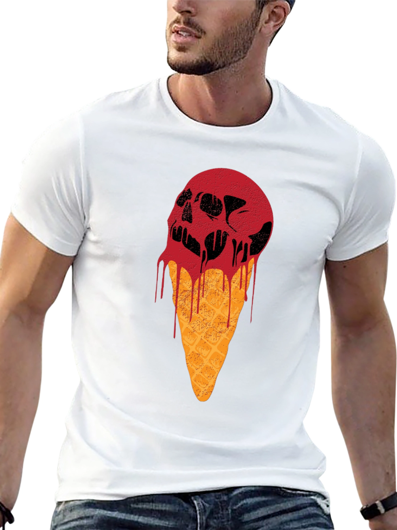 Skull Ice Cream Graphic Tee - Black Cotton T-Shirt