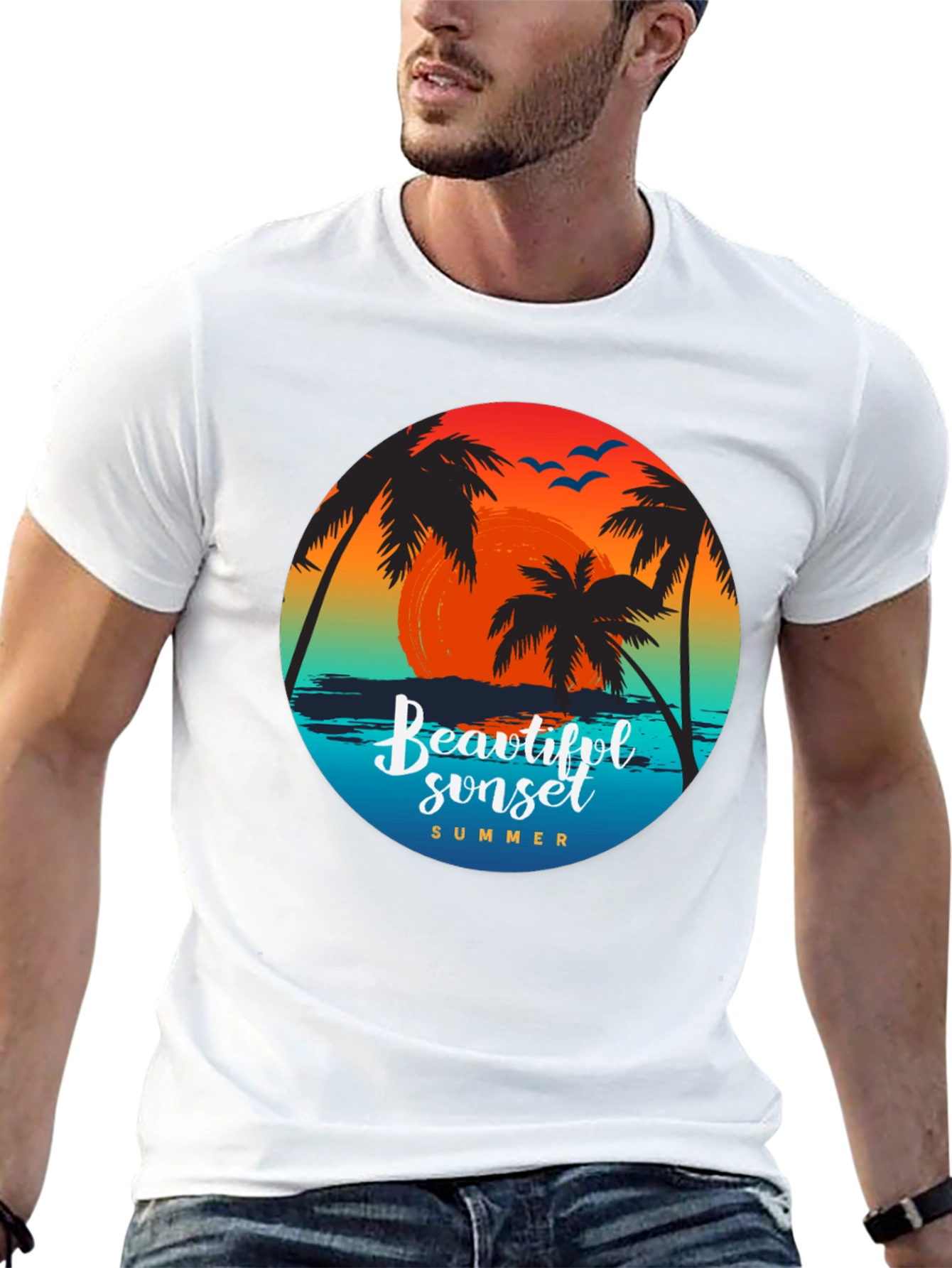 Sunset Palm Tree Graphic T-Shirt