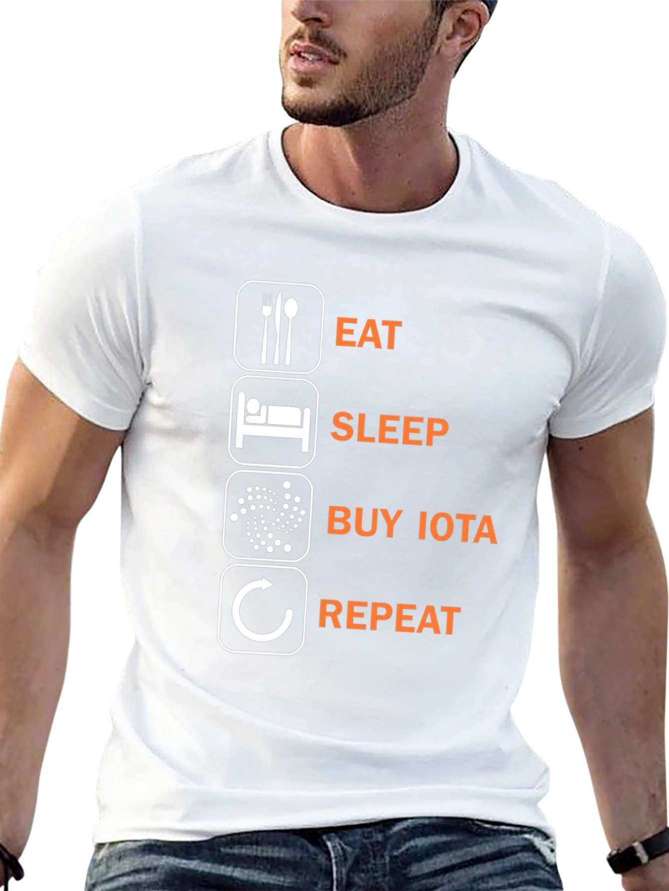 Eat Sleep Buy IOTA Repeat Black Graphic Tee