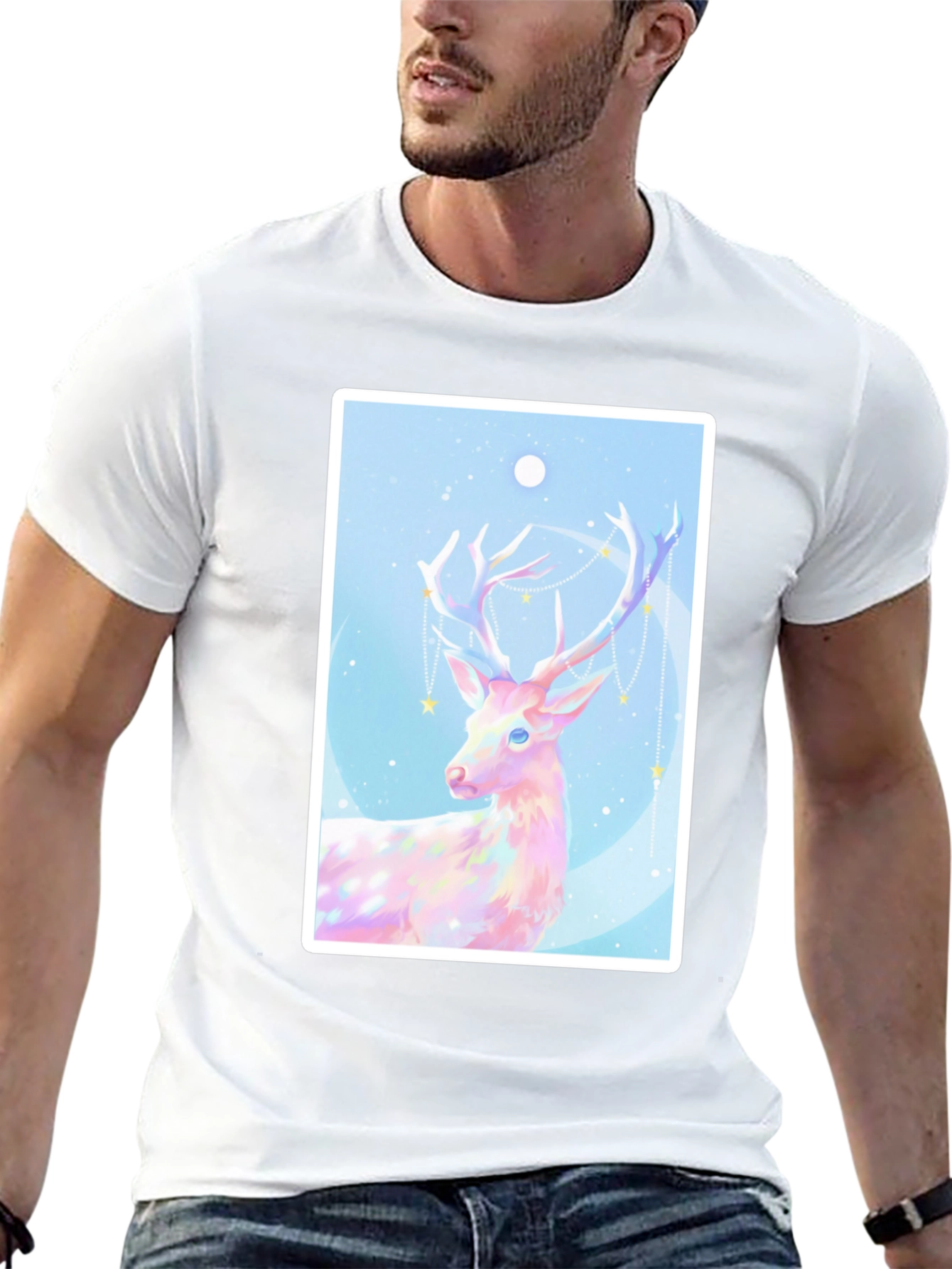 Mystical Deer Graphic Tee - Black Cotton Blend