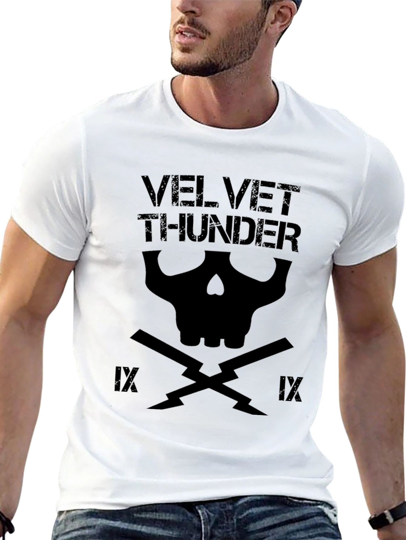 Velvet Thunder Skull Graphic T-Shirt