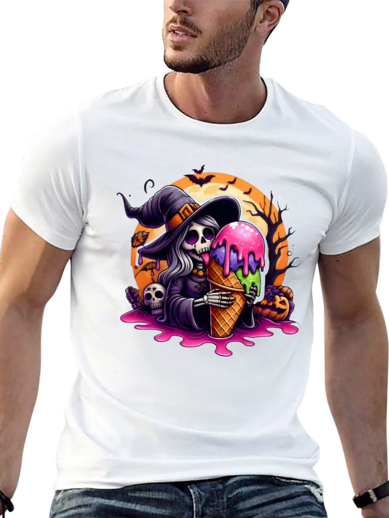 Halloween Witch Skeleton Ice Cream Graphic Tee