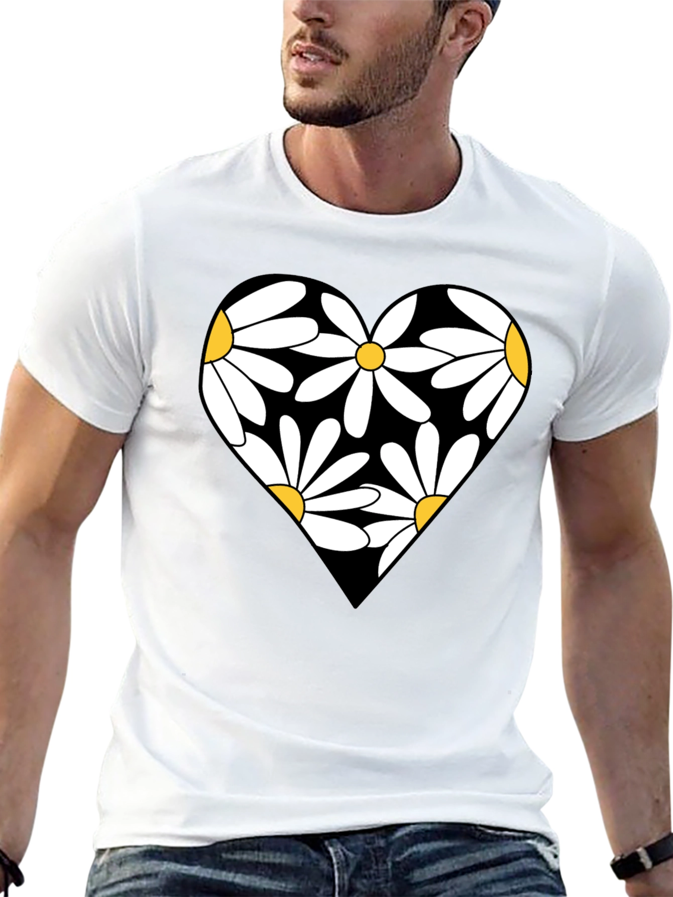 Daisy Heart Graphic Black T-Shirt