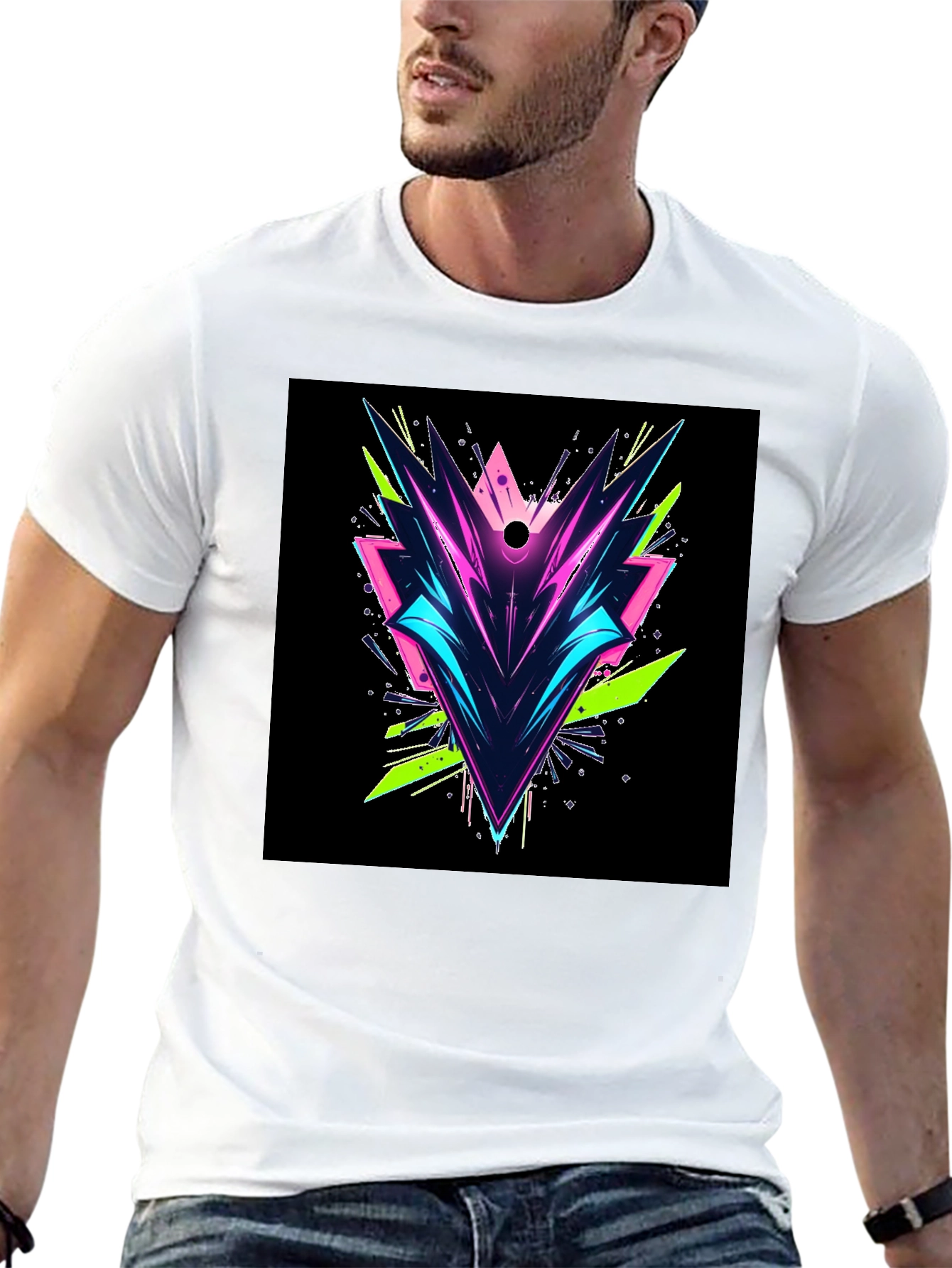 Abstract Geometric Graphic Tee - Black