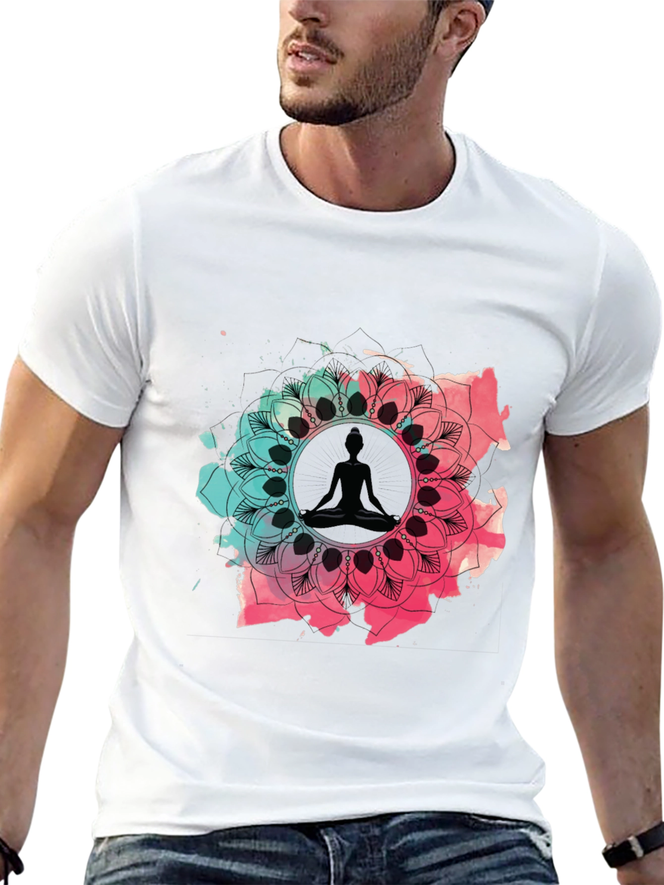 Yoga Mandala Graphic Tee - Black Cotton Blend