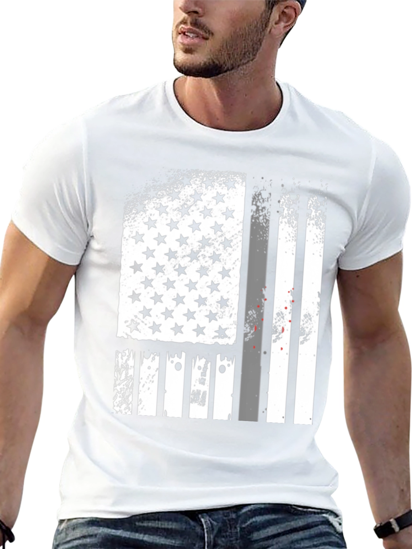 Distressed American Flag Graphic Tee - Black