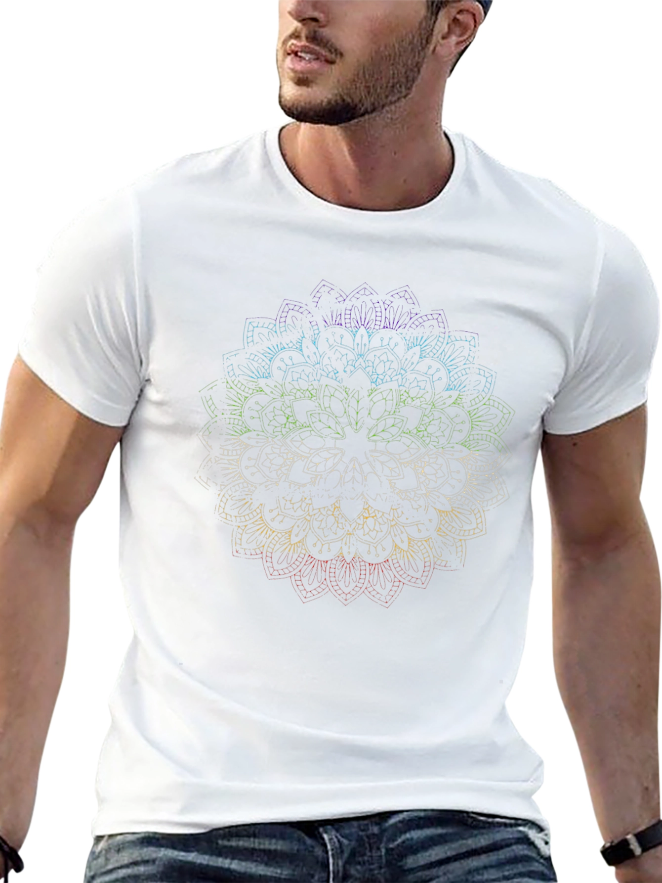 Rainbow Mandala Graphic Black T-Shirt