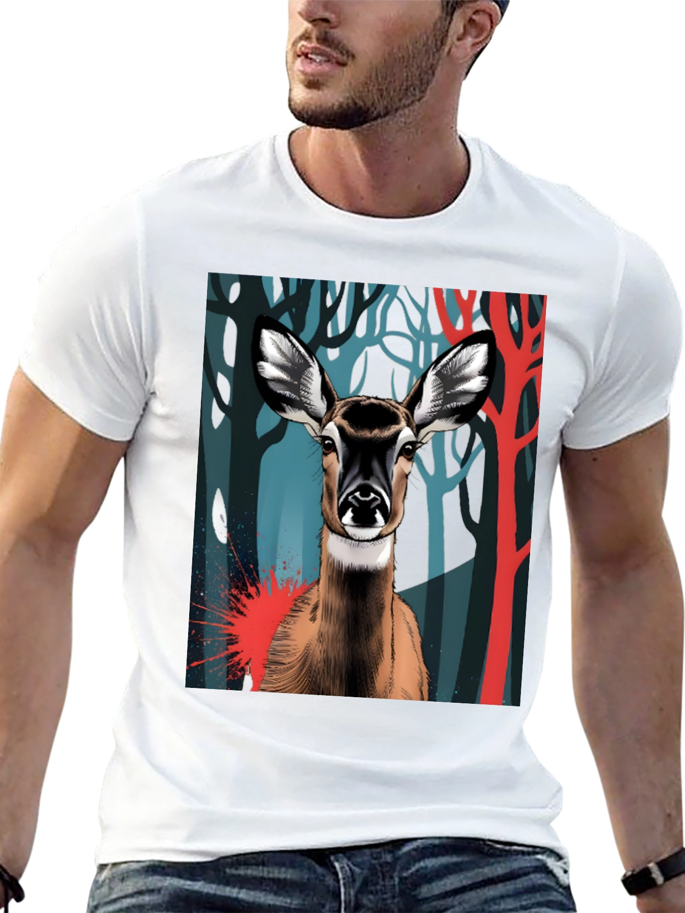 Deer Graphic Tee - Black Cotton Blend
