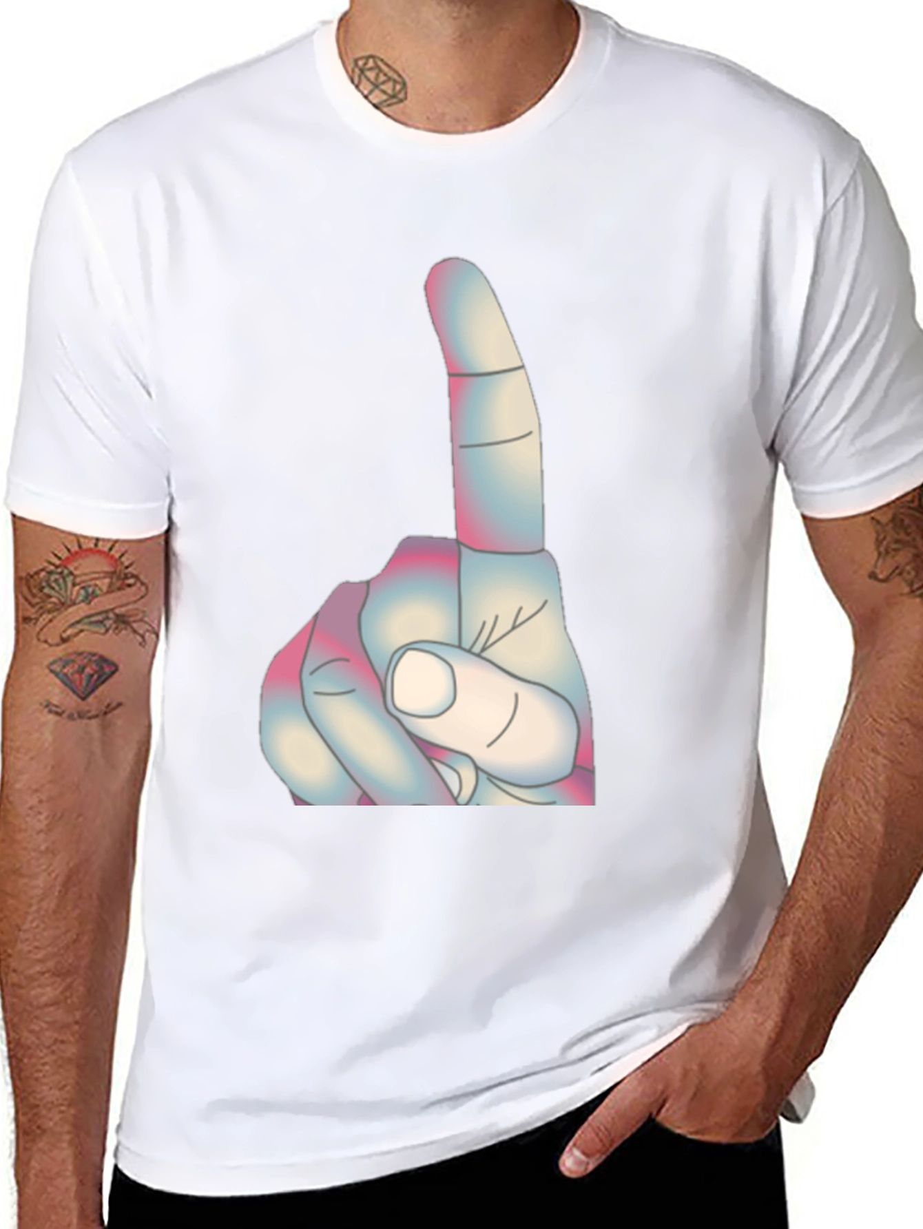 Novelty Finger Pointing Graphic Tee - Casual Black T-Shirt