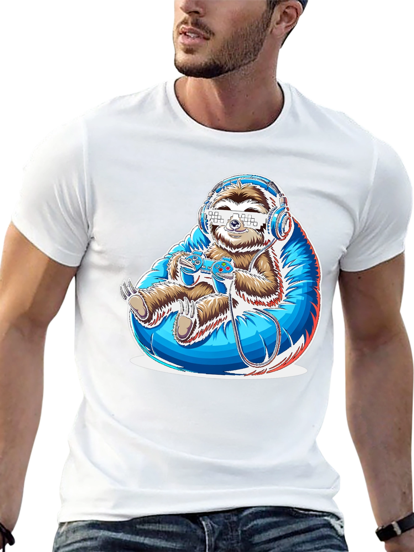 Gamer Sloth Graphic Tee - Funny Cool Relaxed Style