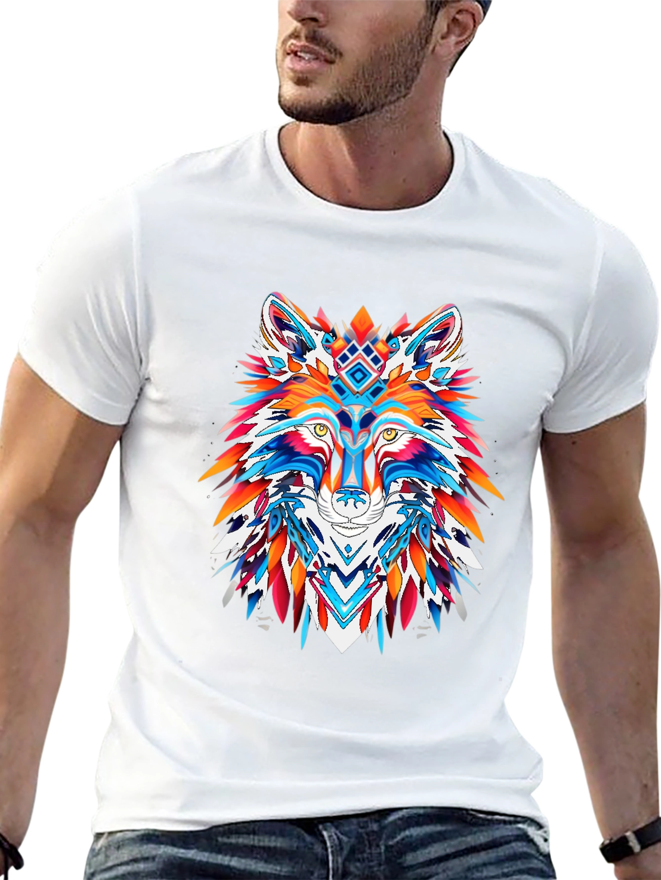 Vibrant Wolf Graphic Tee - Bold Animal Print