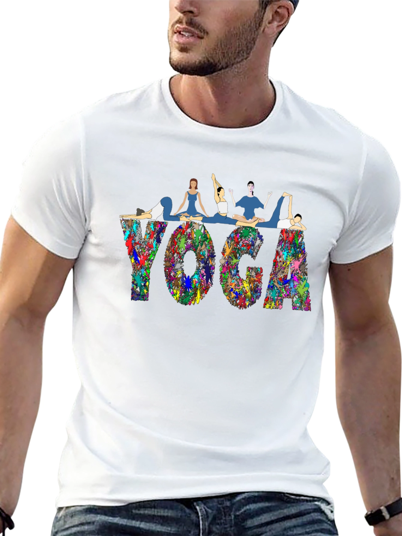 Yoga Pose Graphic T-Shirt - Black Cotton Blend