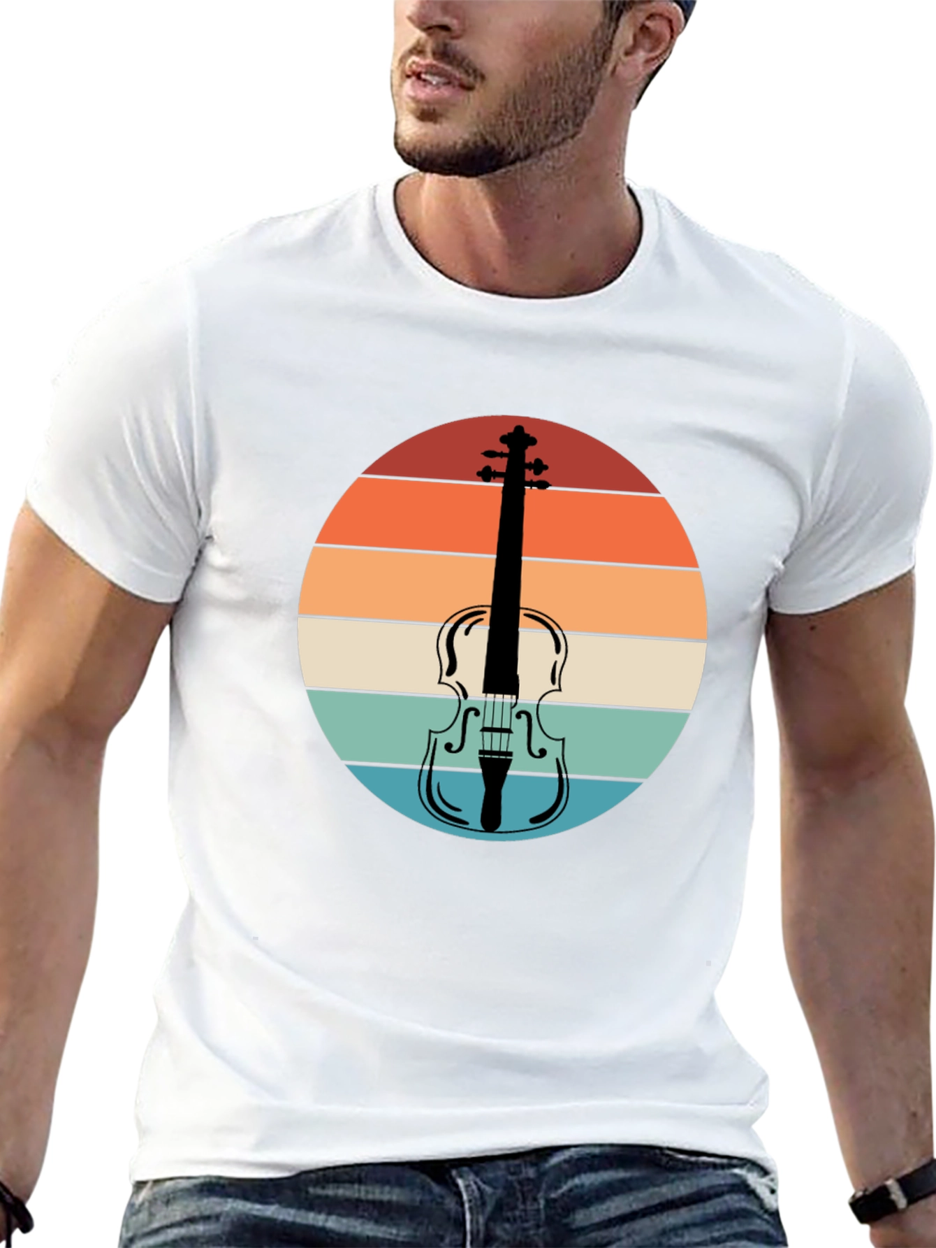 Retro Violin Sunset Graphic Tee