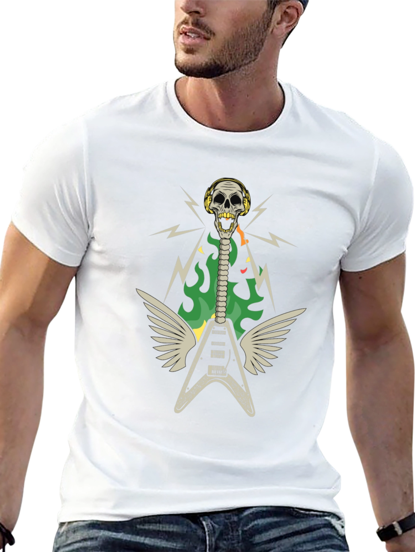 Skull Guitar Wings Rock Band T-Shirt