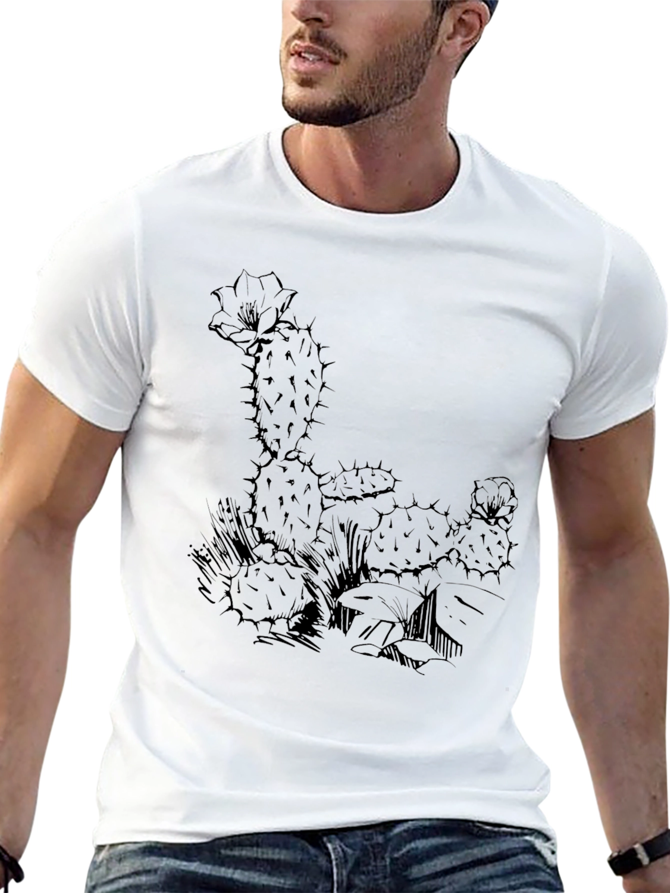 Cactus Graphic Tee - Black Cotton T-Shirt